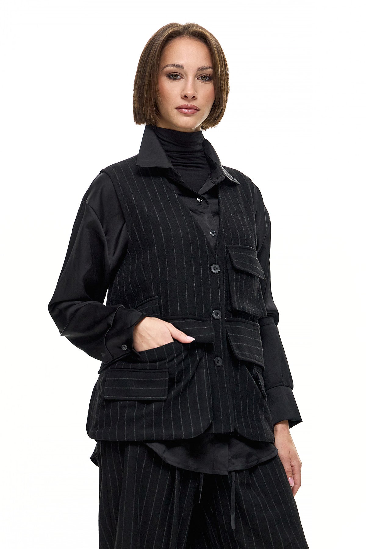 Wendy Trendy Γυναικείο Γιλέκο Arsenic - Μαύρο Ριγέ - Chic & Simple