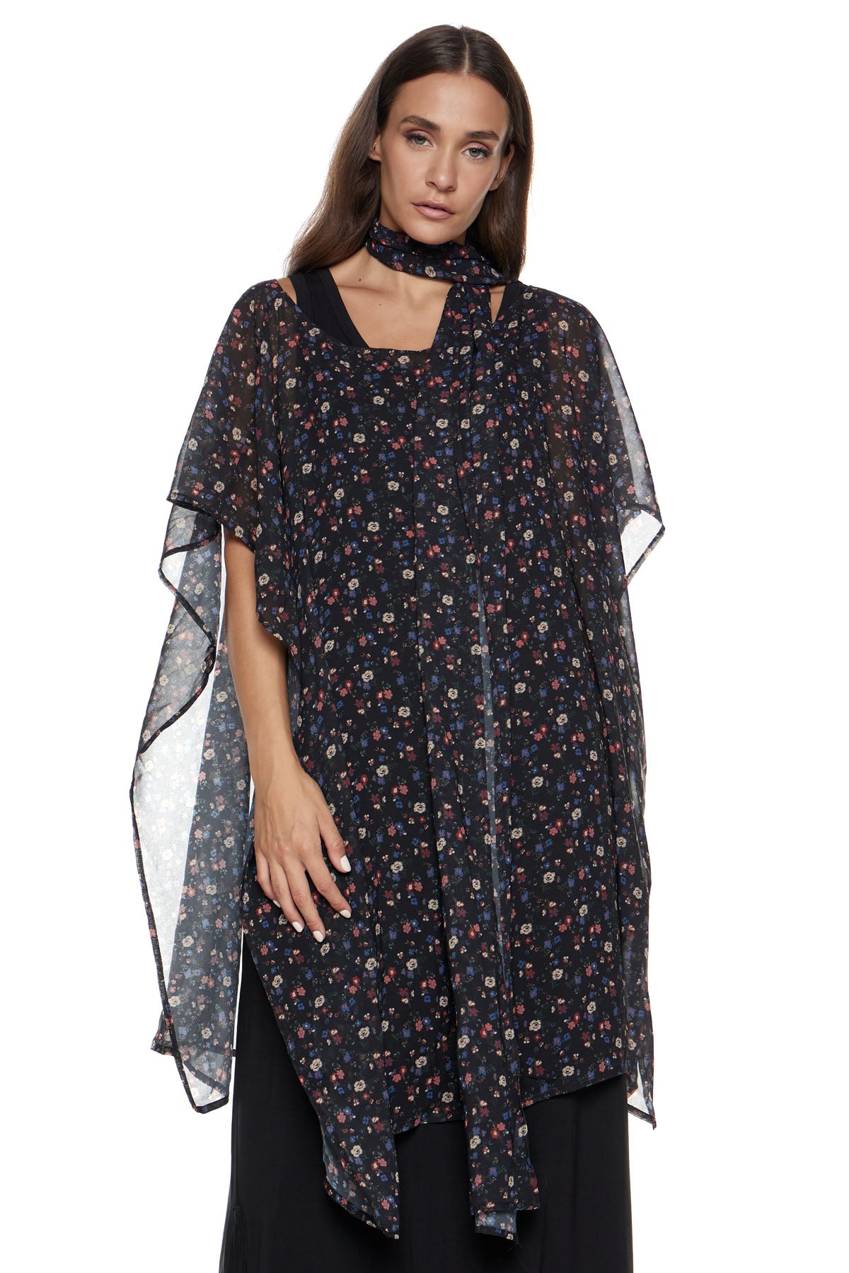 Chic & Simple Μακρυά Εσάρπα και Φουλάρι Λολίτα - Floral Διαφάνεια Comfort Style