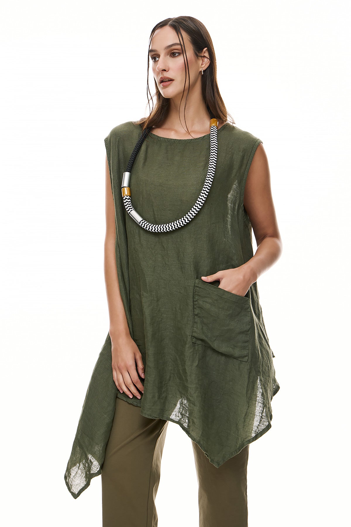 Chic & Simple Γυναικεία Αμάνικη Μπλούζα Μαργαρίτα - Χακί