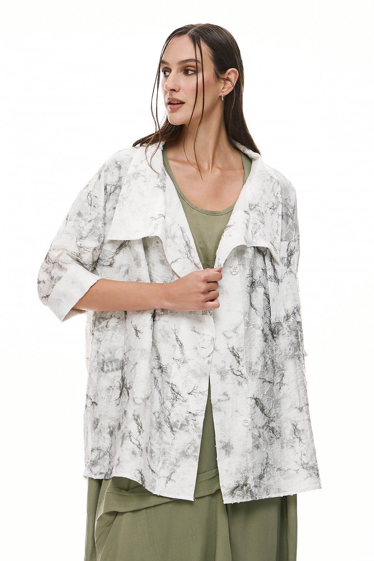 Wendy Trendy Γυναικεία Ζακέτα Heidi - Λευκό με Χακί