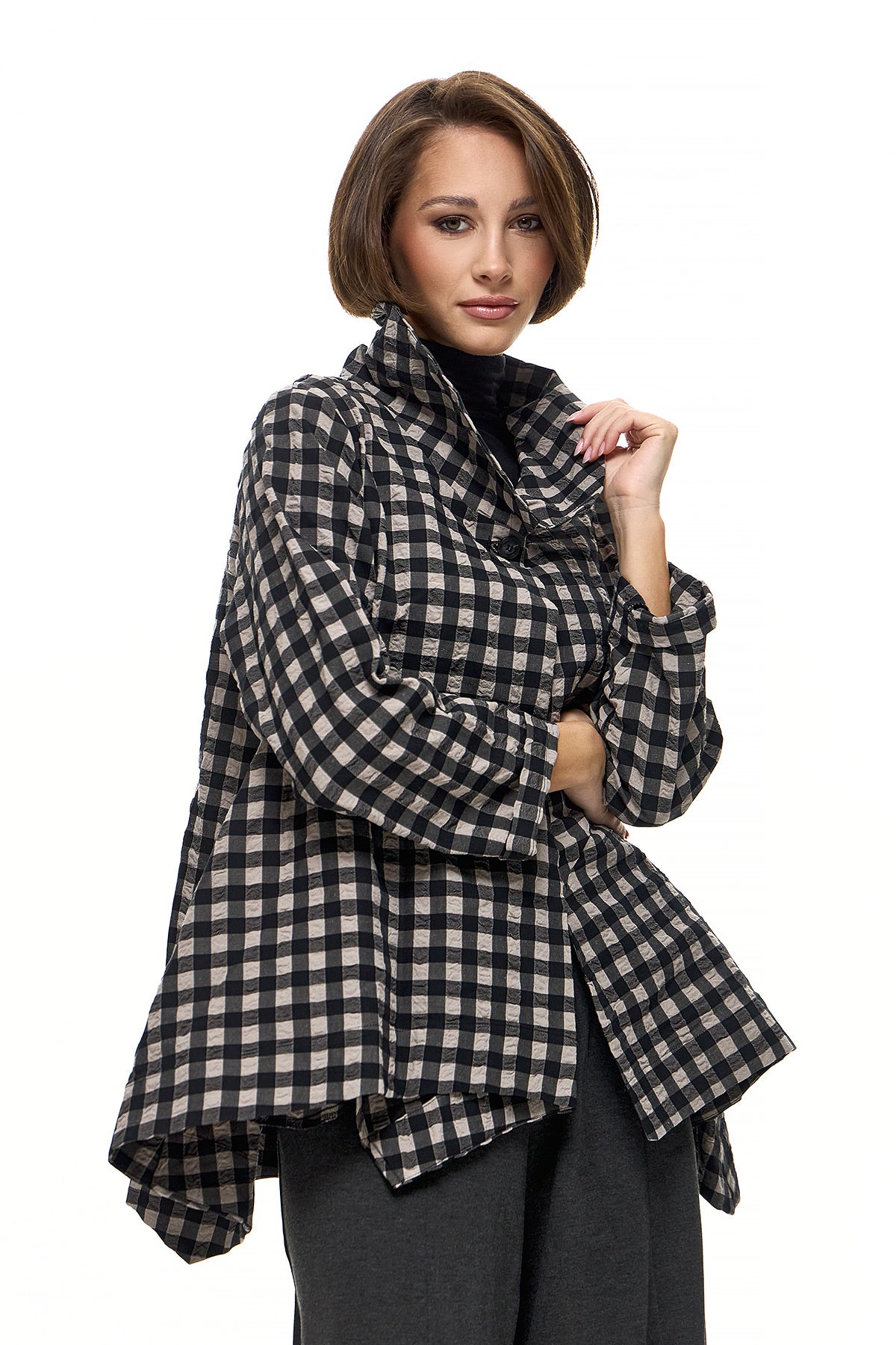 Wendy Trendy Γυναικεία Ζακέτα Loren - Ασπρόμαυρο Καρό - Chic & Simple