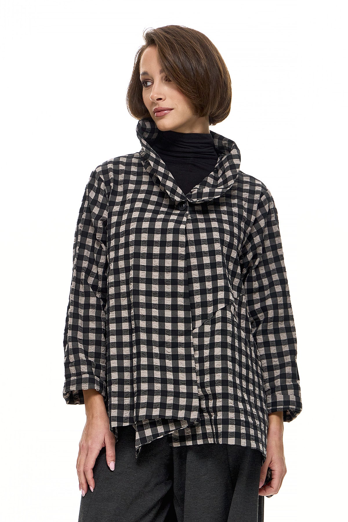 Wendy Trendy Γυναικεία Ζακέτα Loren - Ασπρόμαυρο Καρό - Chic & Simple