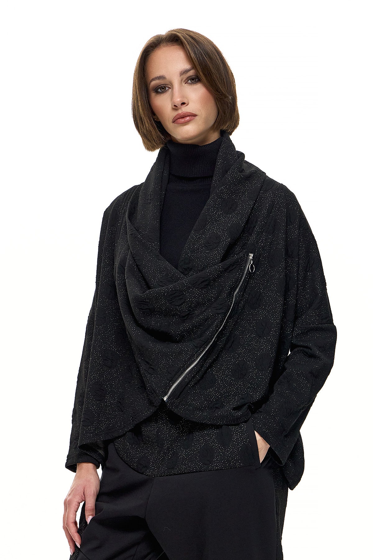 Wendy Trendy Γυναικεία Ζακέτα Selest - Μαύρη Πουά - Chic & Simple