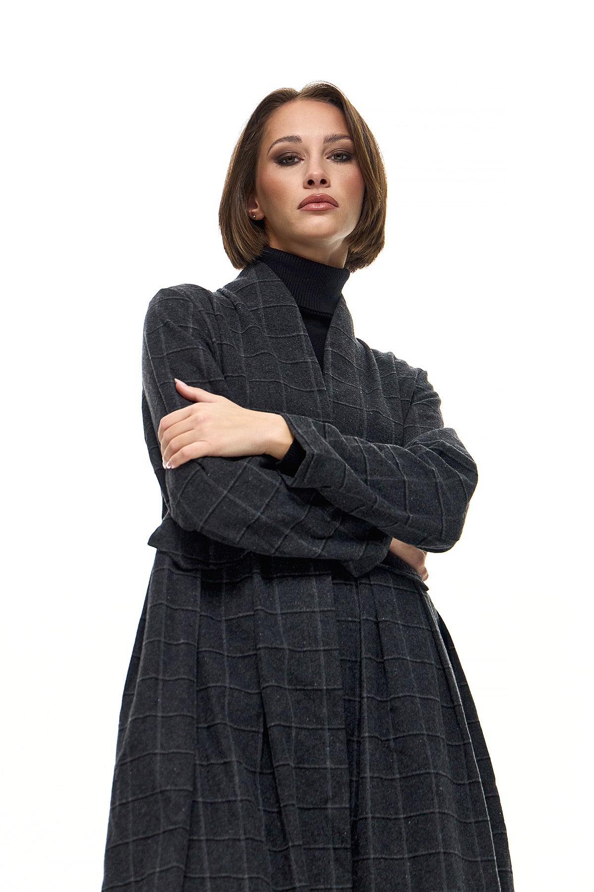 Wendy Trendy Γυναικείο Παλτό Lamda - Γκρι Καρό Chic & Simple