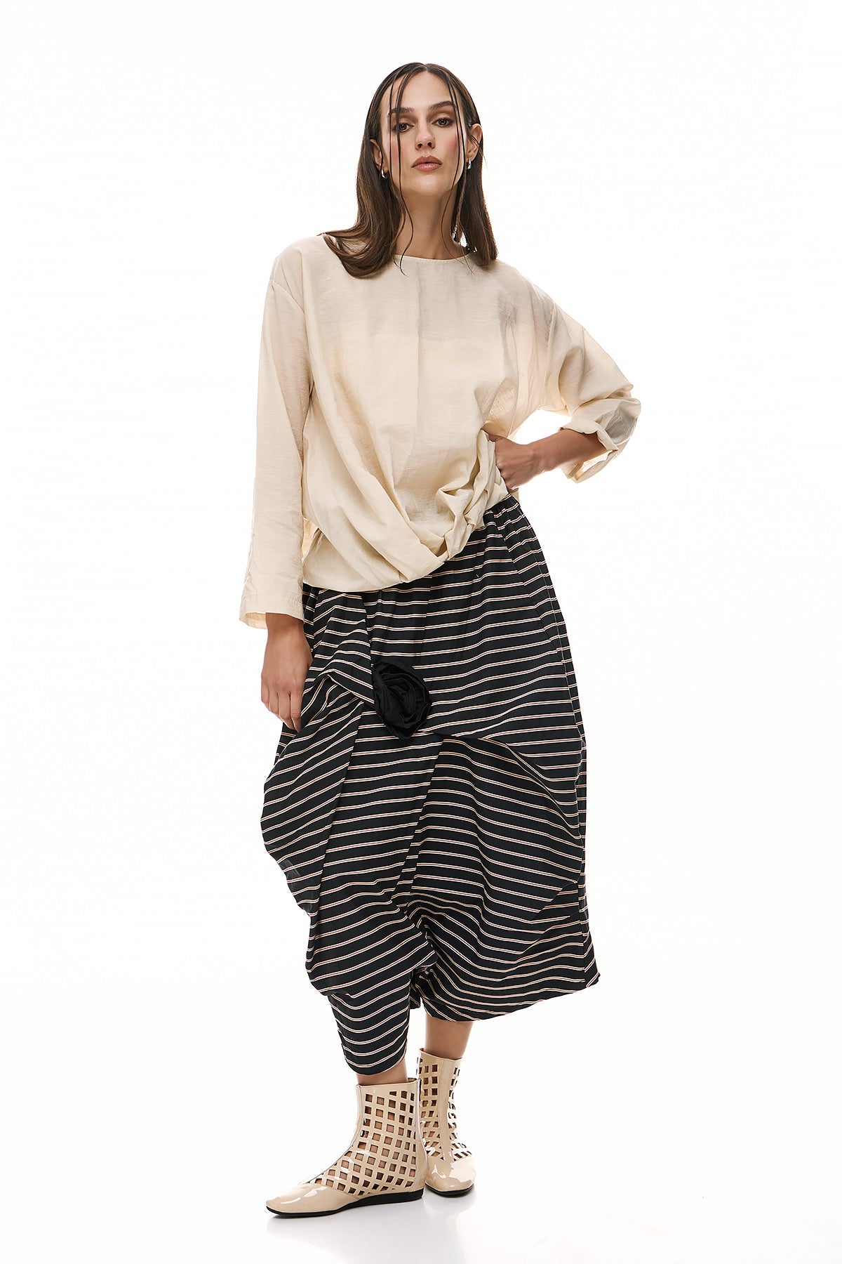 Wendy Trendy Γυναικείο Παντελόνι Bryanna - Μαύρο/Εκρού