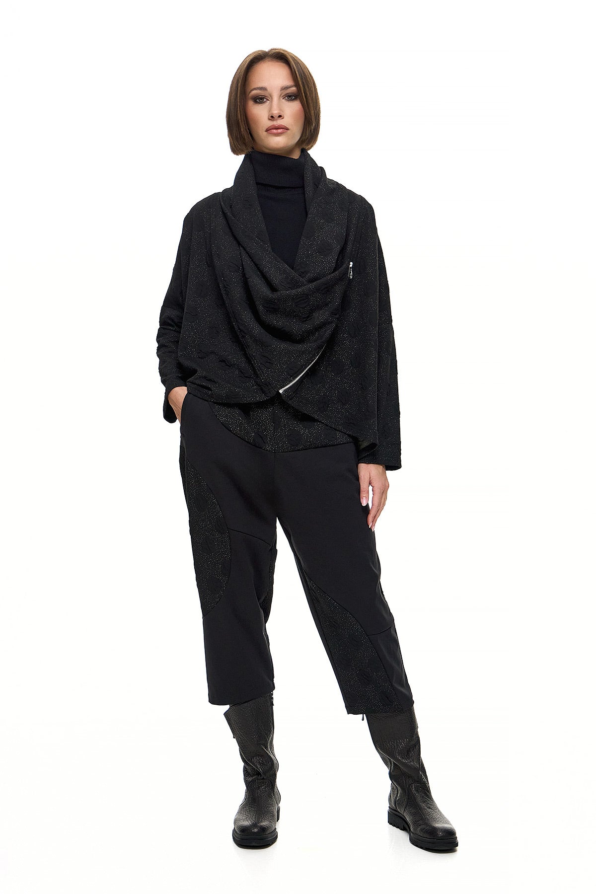 Wendy Trendy Συνδυασμός με Ζακέτα και Παντελόνα - Μαύρο με Πουά - Chic & Simple