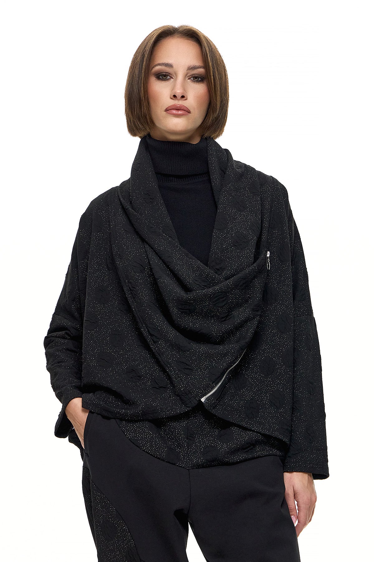 Wendy Trendy Συνδυασμός με Ζακέτα και Παντελόνα - Μαύρο με Πουά - Chic & Simple