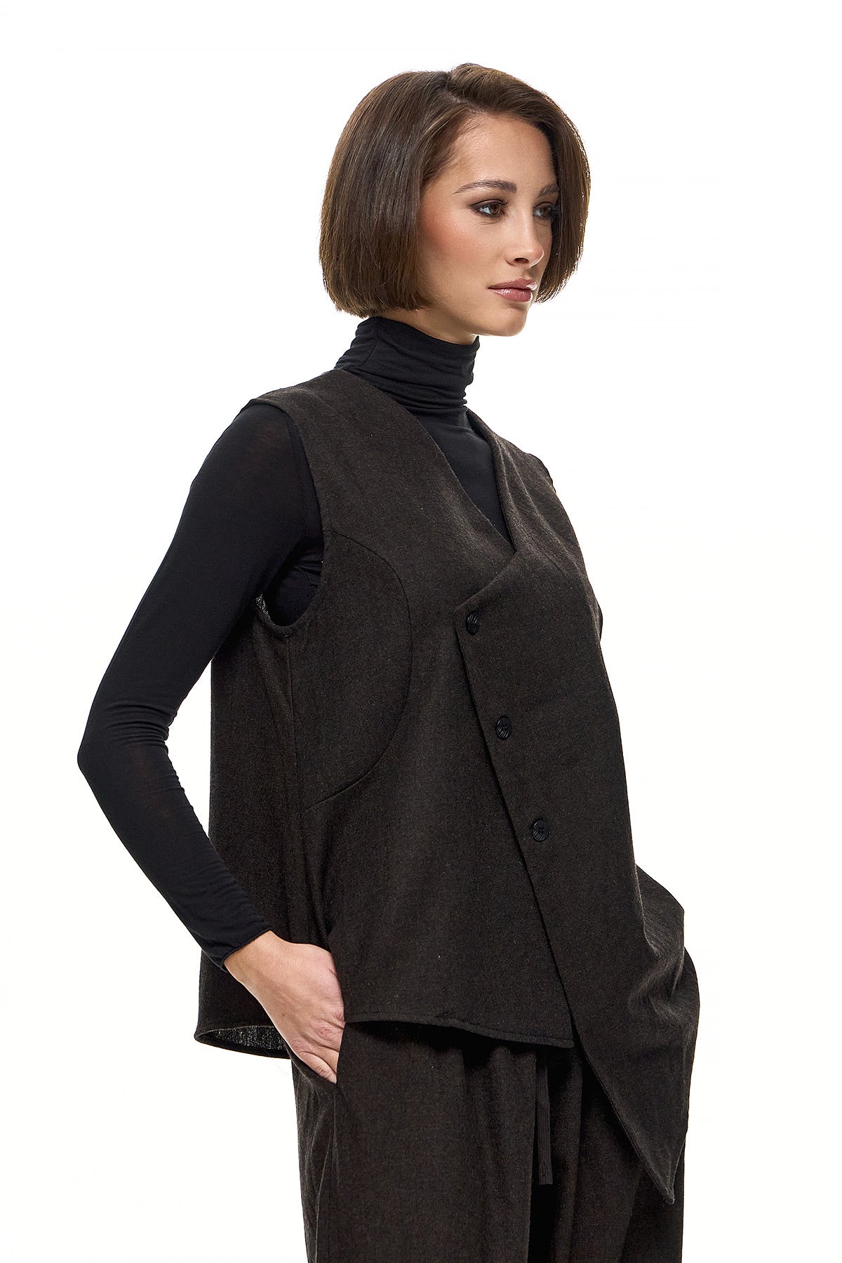 Wendy Trendy Γυναικείο Γιλέκο Persa - Σκούρο Καφέ - Chic & Simple