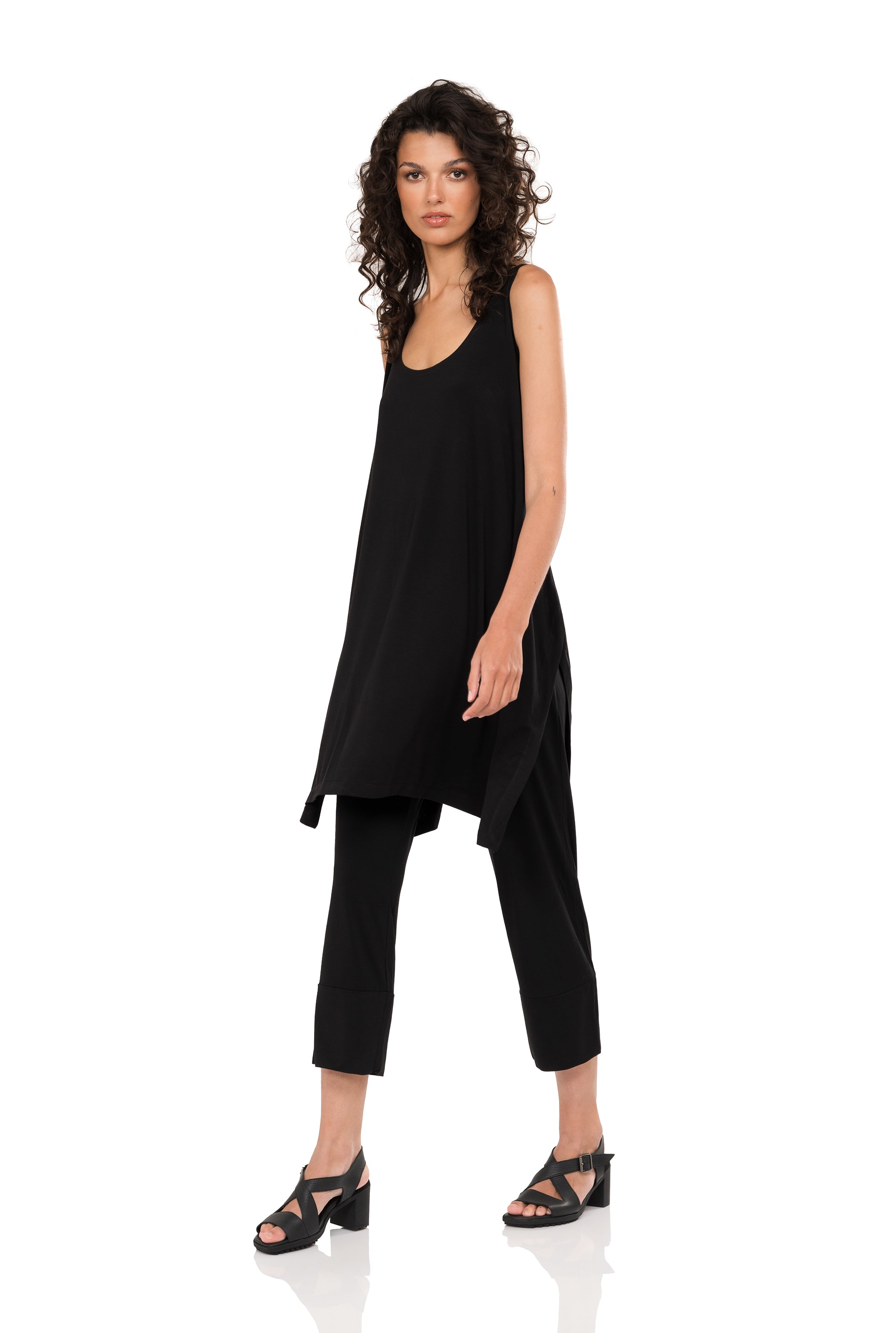 Evelina Blouse & Karla Capri Pants Combination - Black
