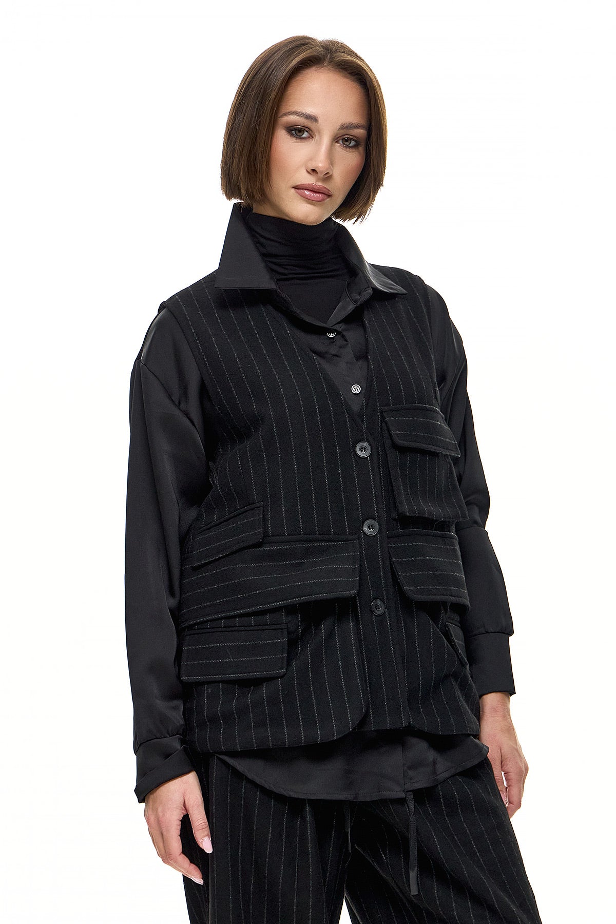 Wendy Trendy Γυναικείο Γιλέκο Arsenic - Μαύρο Ριγέ - Chic & Simple