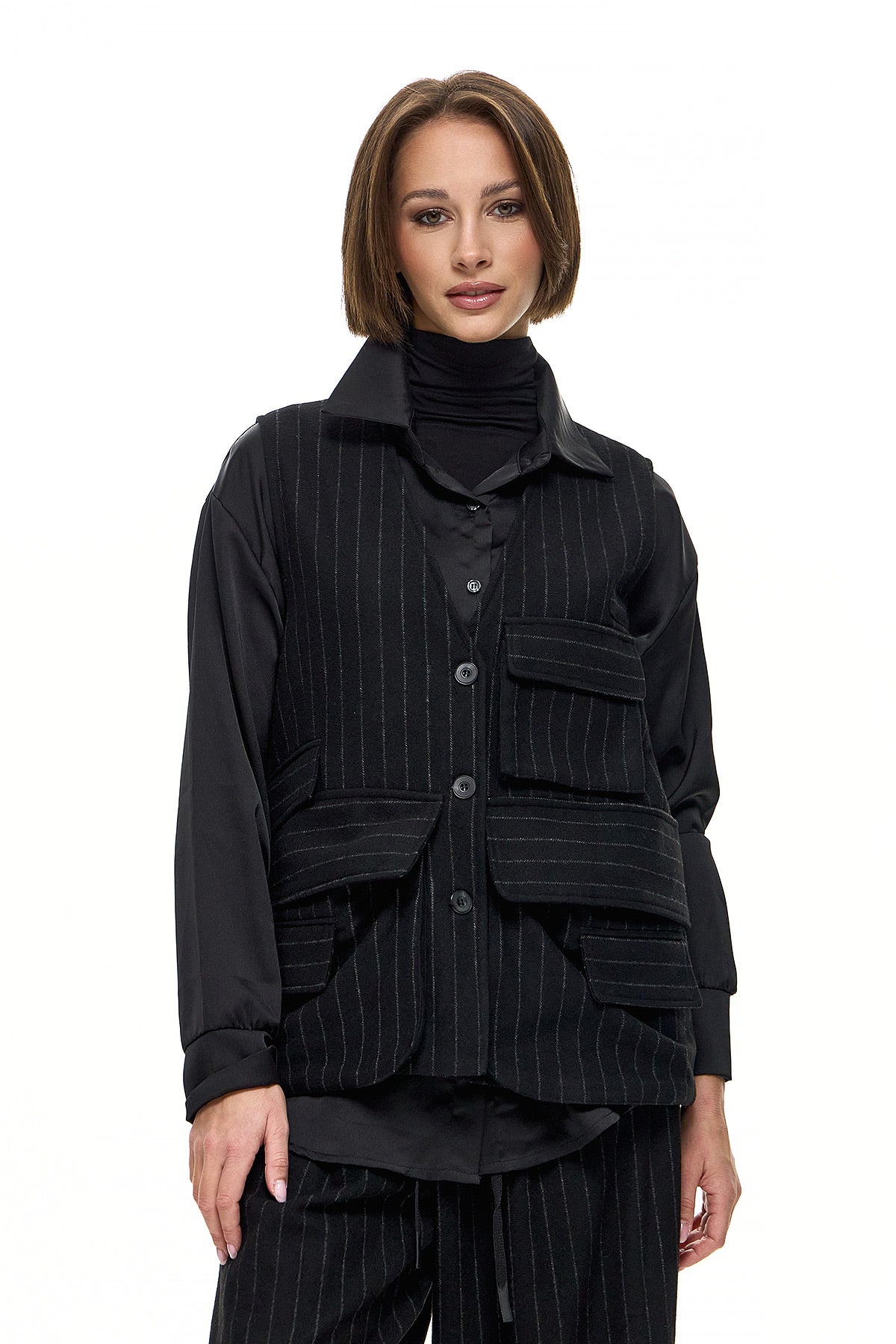 Wendy Trendy Γυναικείο Γιλέκο Arsenic - Μαύρο Ριγέ - Chic & Simple