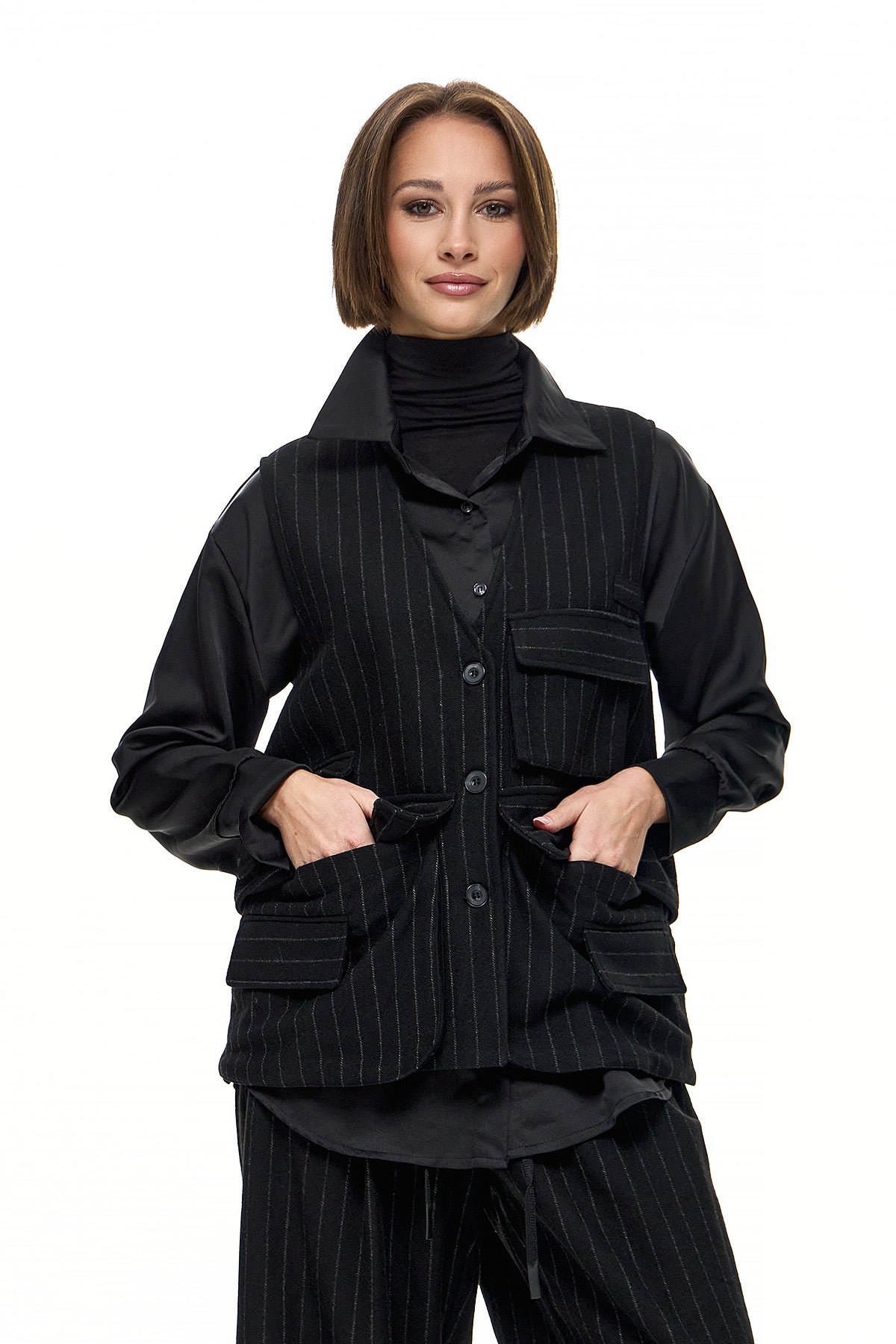Wendy Trendy Γυναικείο Γιλέκο Arsenic - Μαύρο Ριγέ - Chic & Simple