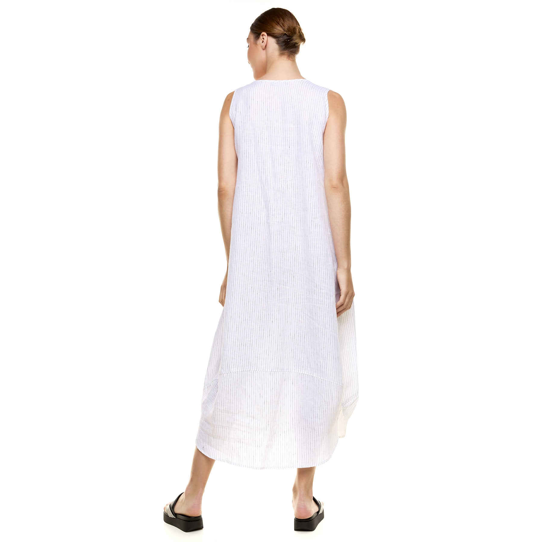 Chic & Simple Antigone Sleeveless Dress - White with Fine Stripe