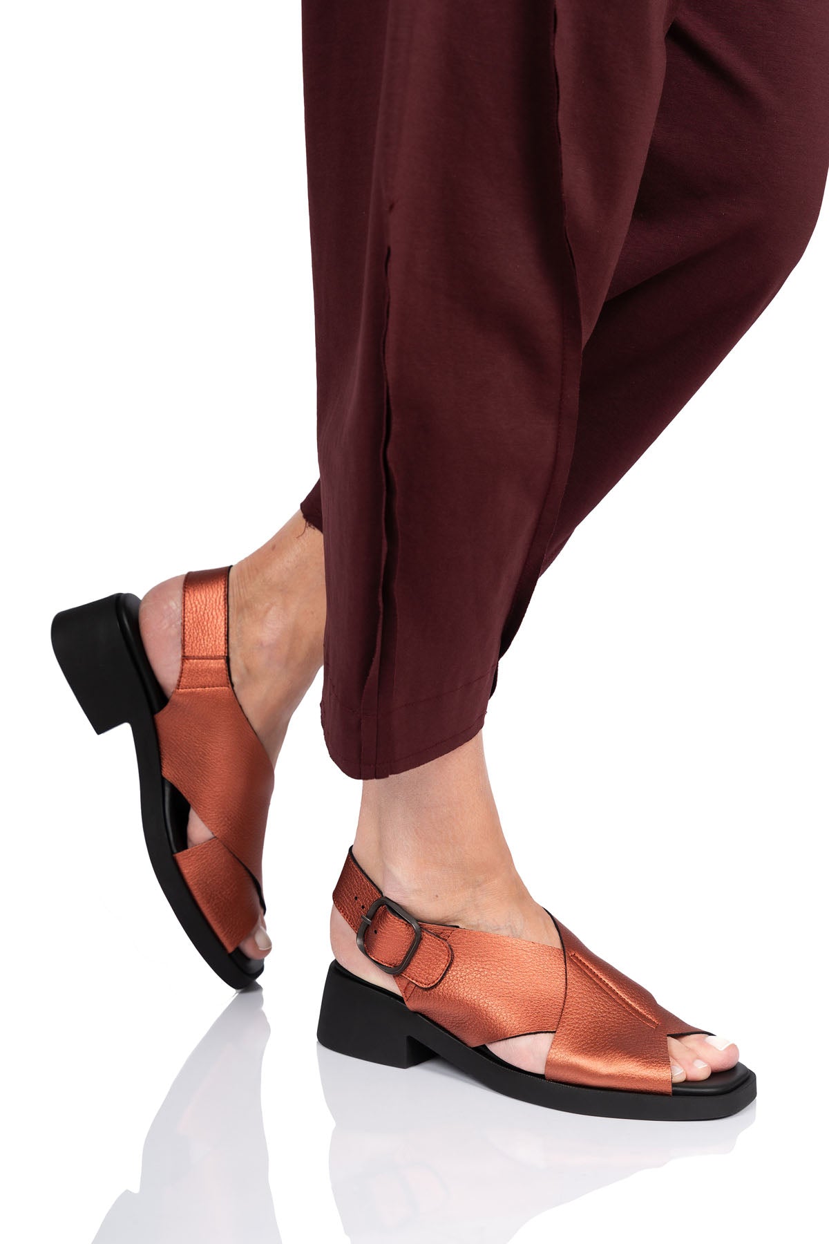 Arche Taymys Cross-Strap Sandals - Metallic Brick - Chic & Simple