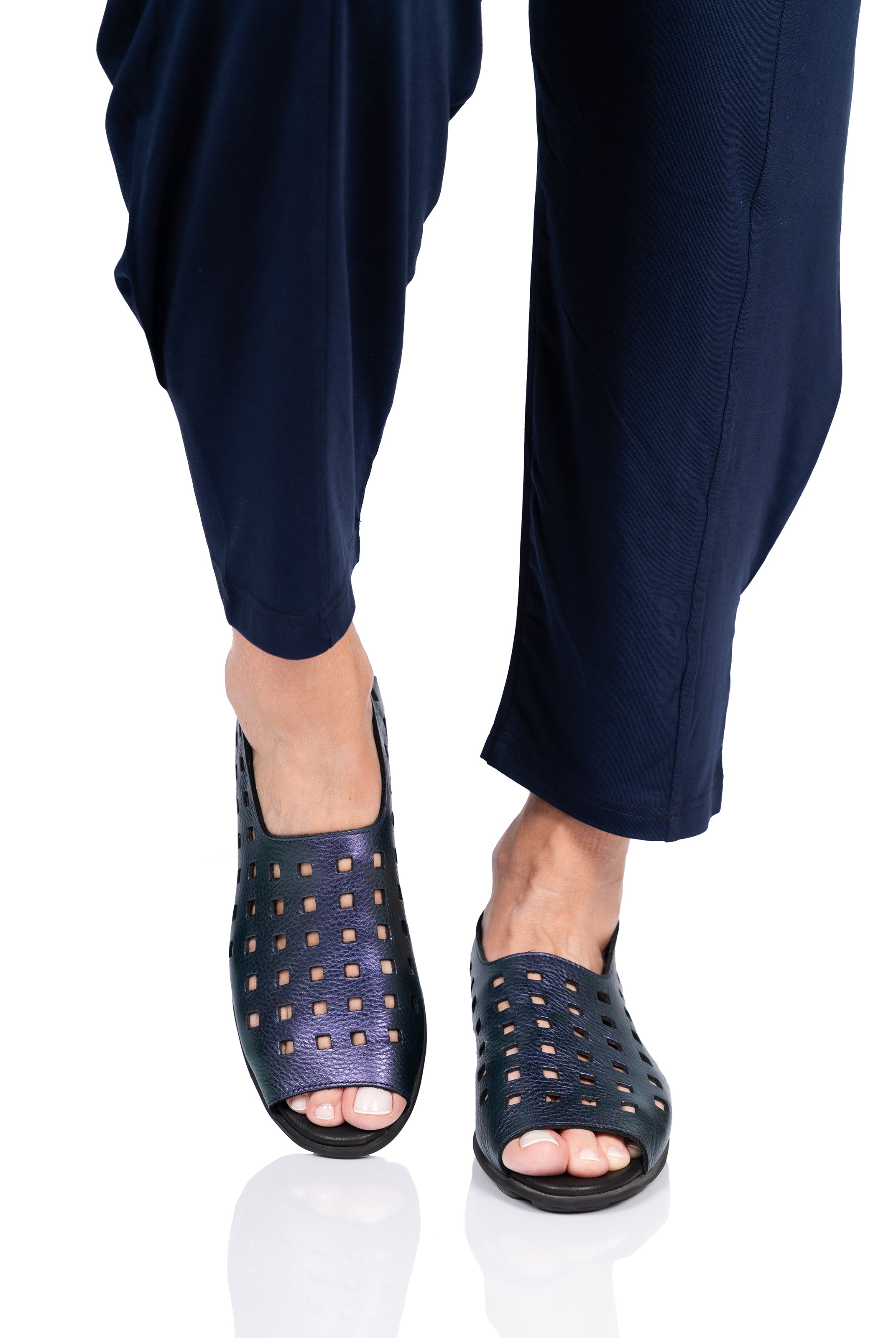 Arche Slip ons with Peep Toe Drick - Metallic Blue/Purple - Chic & Simple