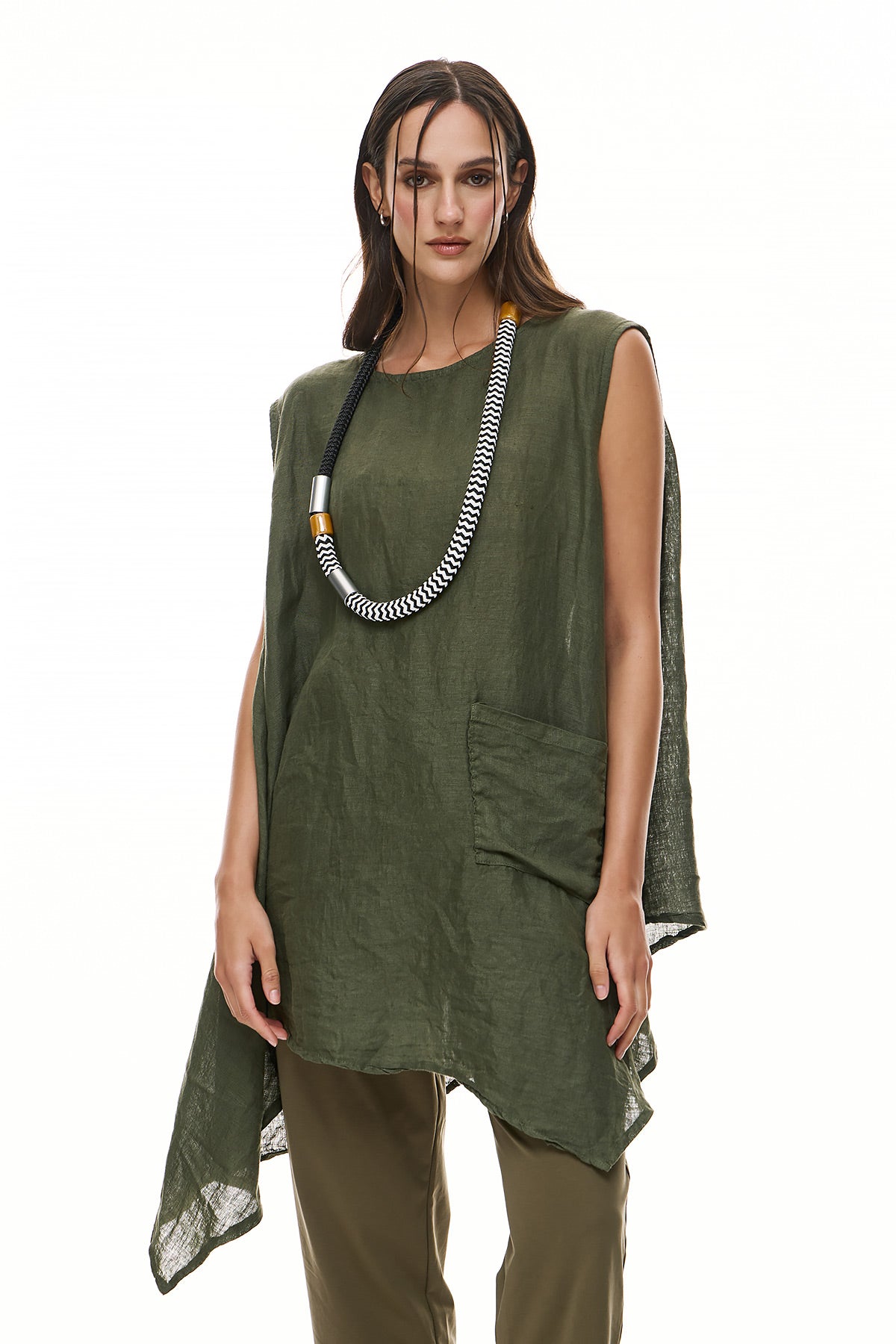 Chic & Simple Γυναικεία Αμάνικη Μπλούζα Μαργαρίτα - Χακί