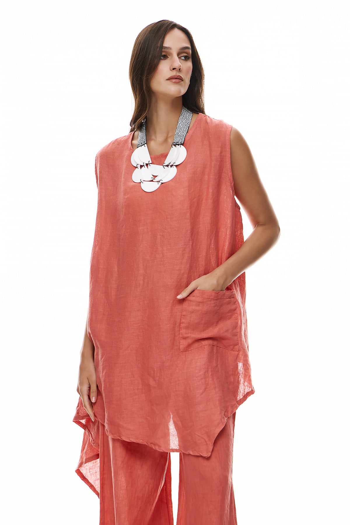 Chic & Simple Γυναικεία Αμάνικη Μπλούζα Μαργαρίτα - Κοραλλί