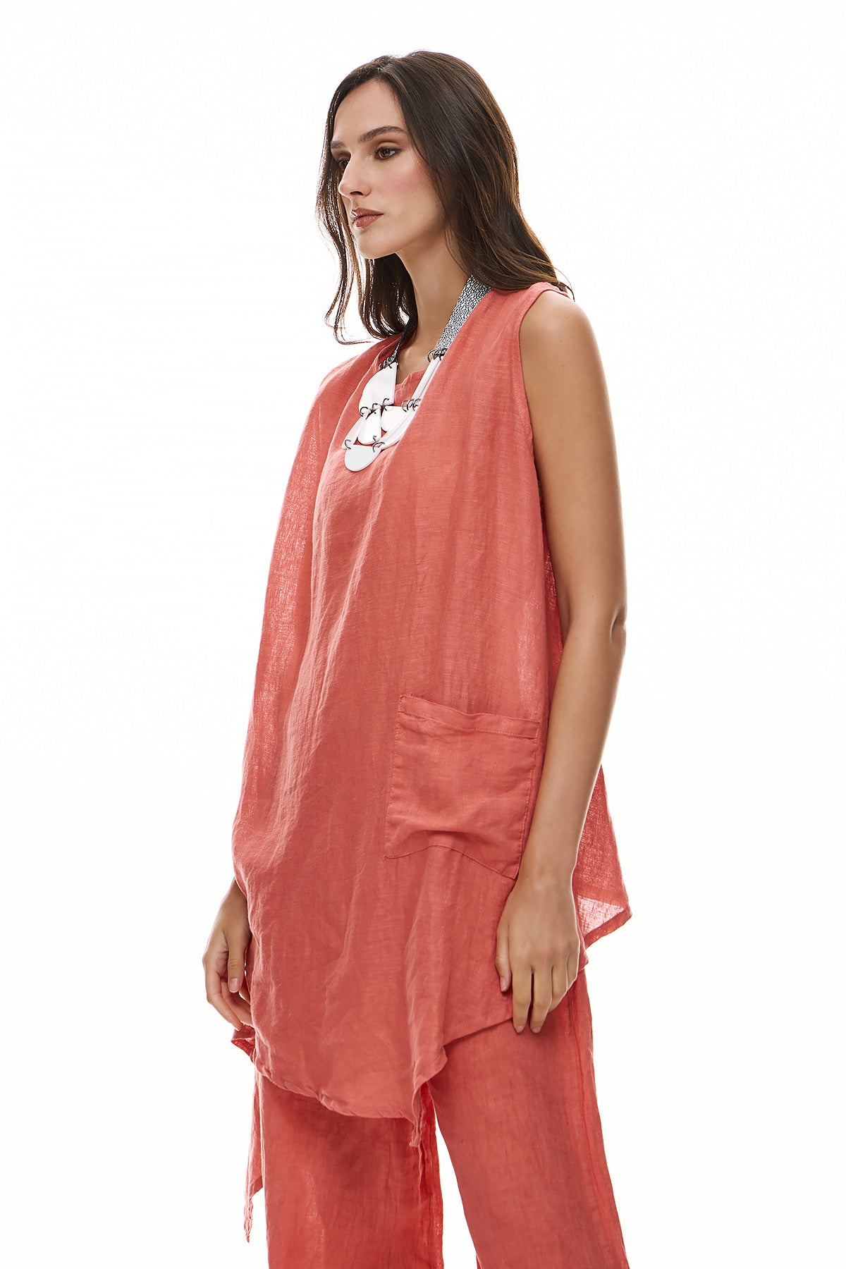 Chic & Simple Γυναικεία Αμάνικη Μπλούζα Μαργαρίτα - Κοραλλί