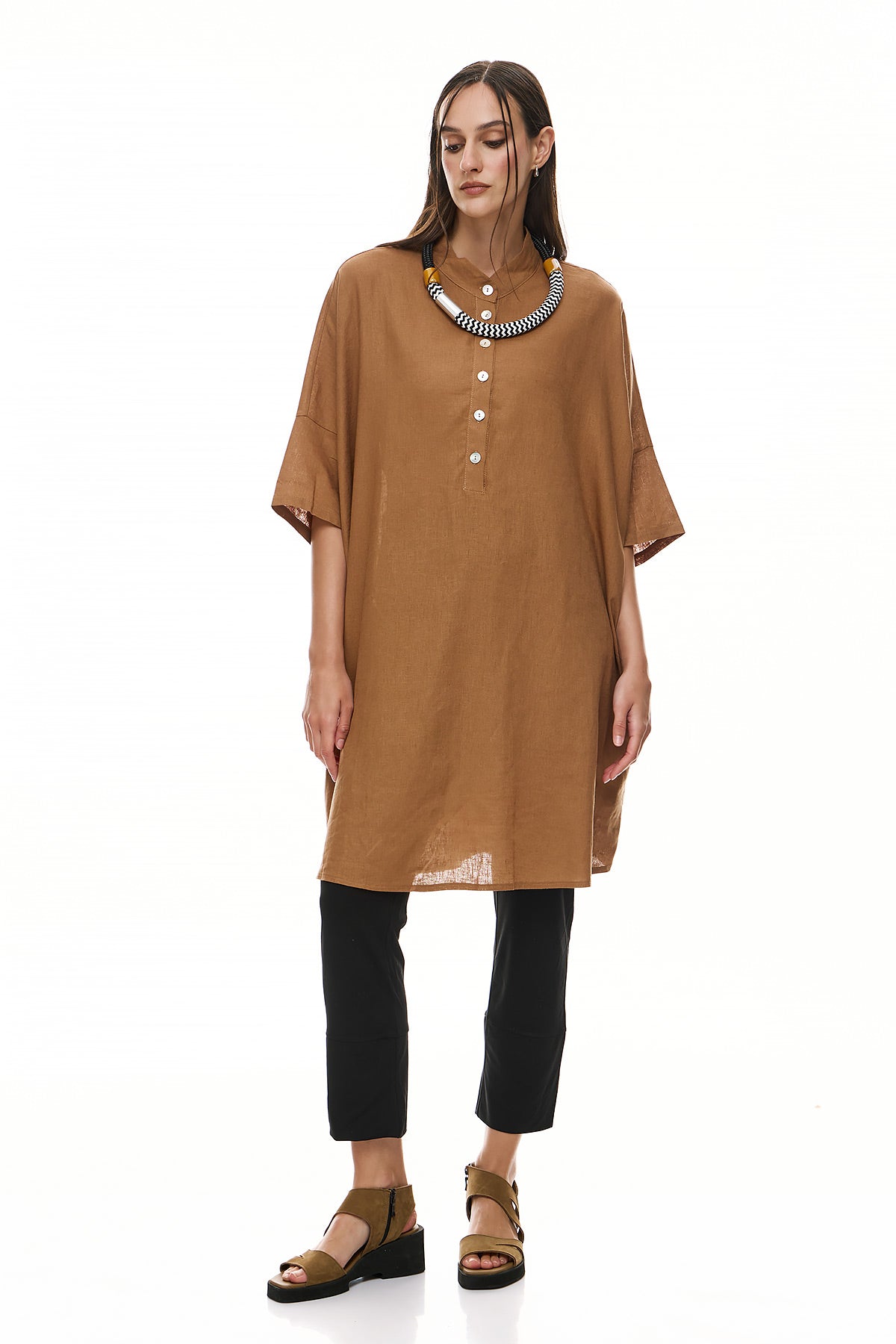 Chic & Simple Γυναικεία Πουκαμίσα (Φόρεμα) Όλγα - Καμηλό