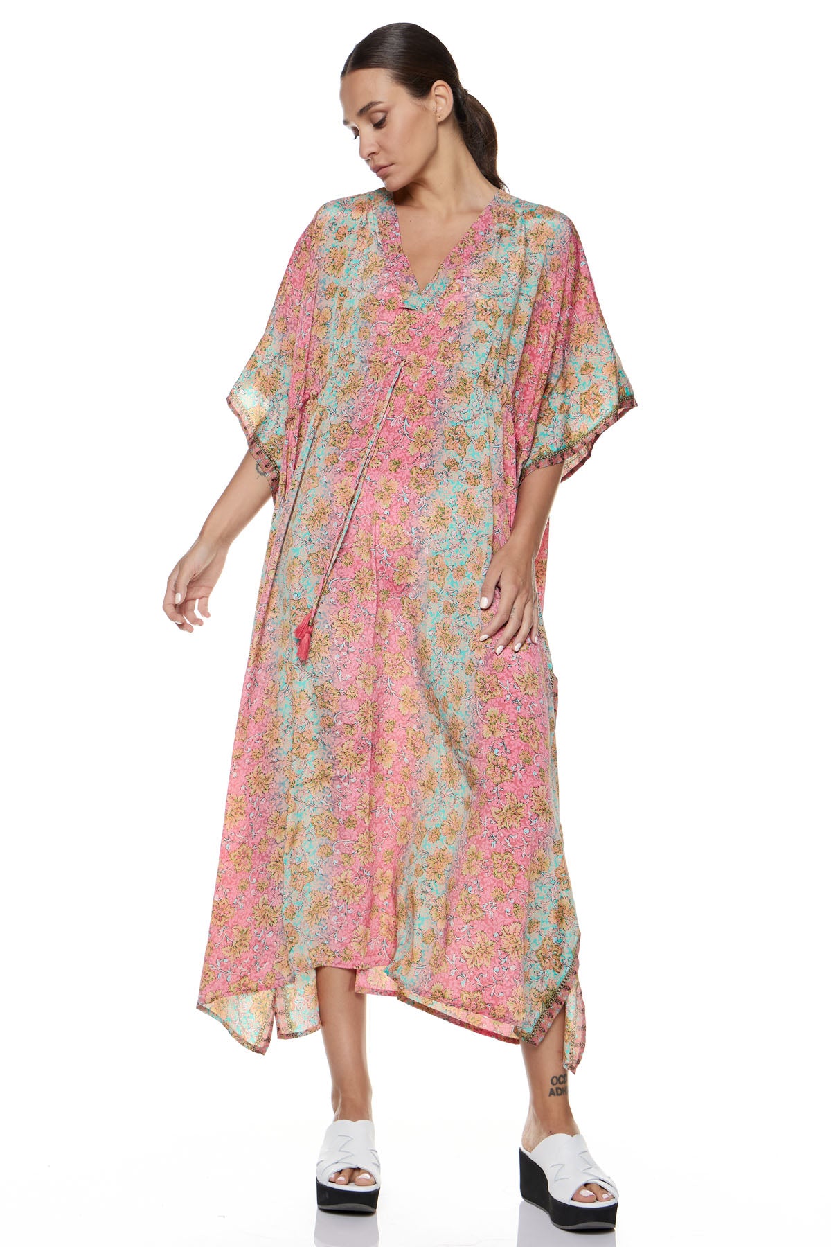 Chic & Simple Lalela Kaftan Dress - Pink/Mint/Beige Floral Knowmad