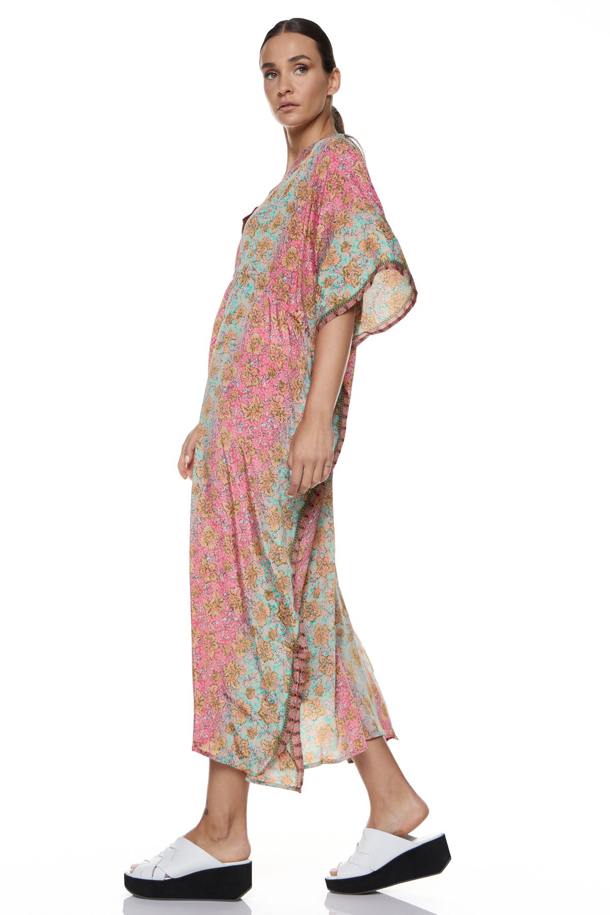 Chic & Simple Lalela Kaftan Dress - Pink/Mint/Beige Floral Knowmad