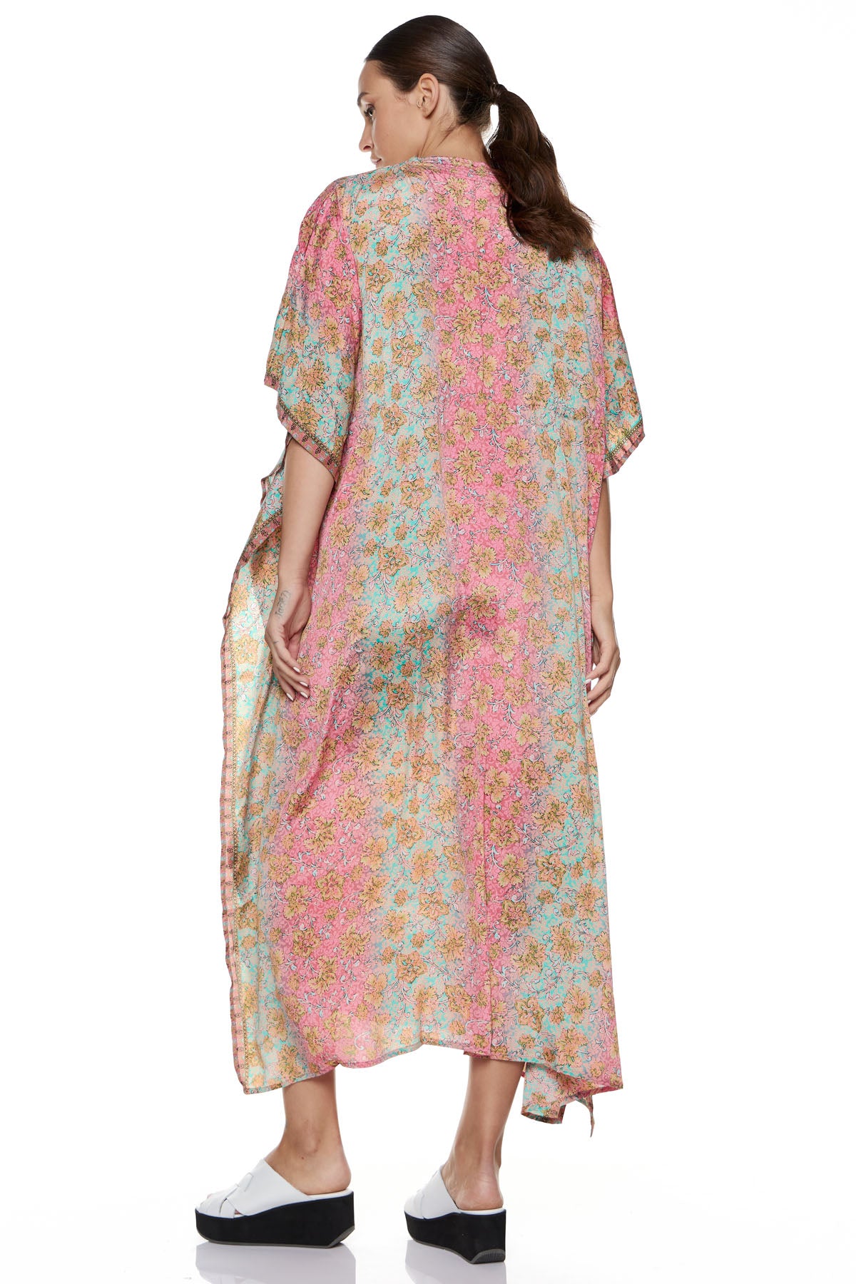 Chic & Simple Φόρεμα Καφτάνι Λαλέλα - Ροζ/Μέντα/Μπεζ Floral Knowmad