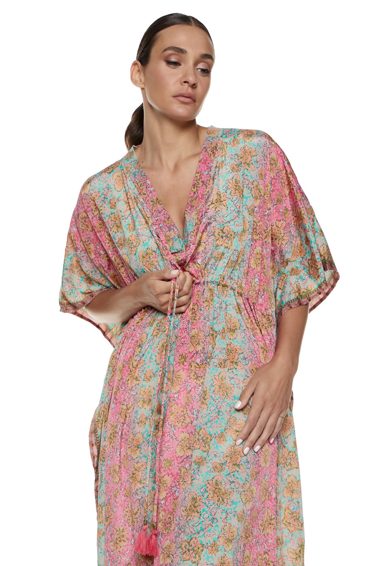 Chic & Simple Lalela Kaftan Dress - Pink/Mint/Beige Floral Knowmad