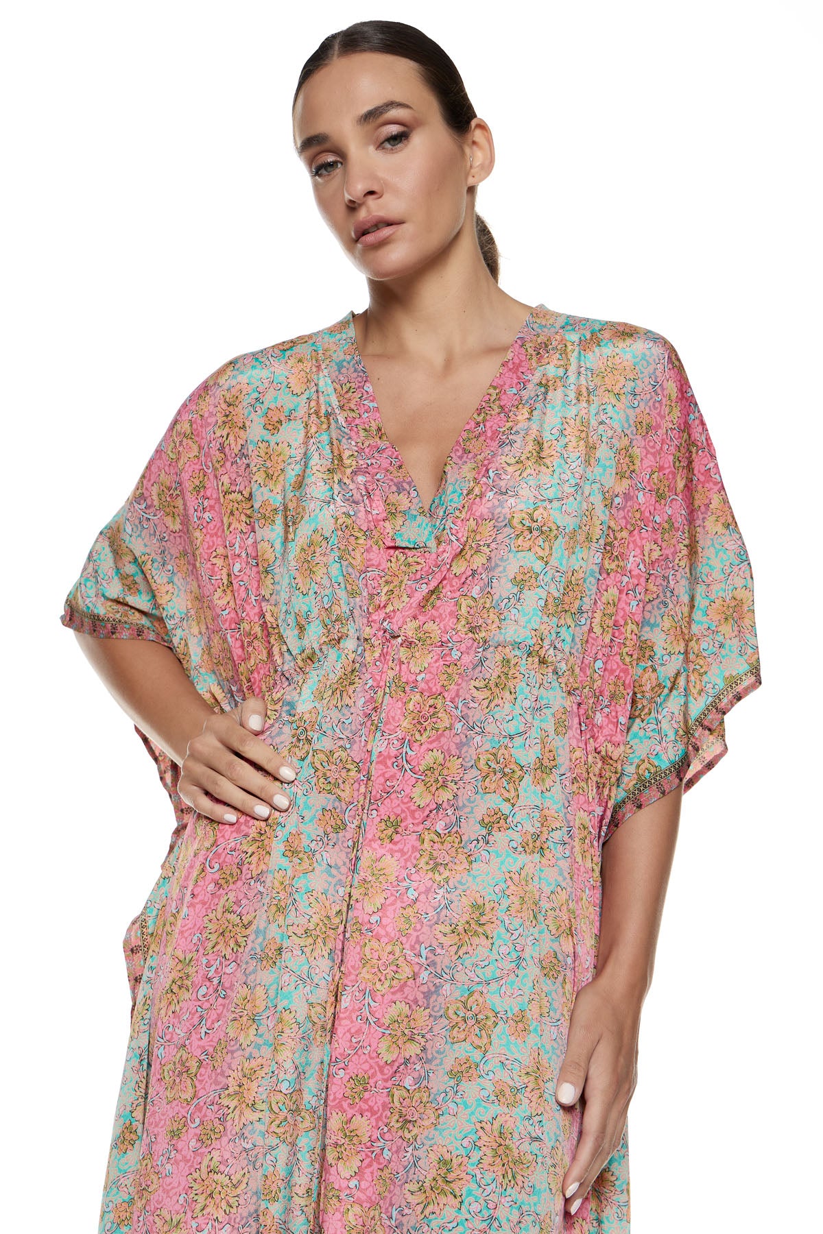 Chic & Simple Lalela Kaftan Dress - Pink/Mint/Beige Floral Knowmad