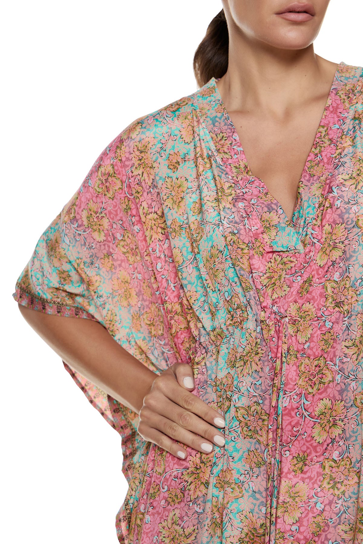 Chic & Simple Lalela Kaftan Dress - Pink/Mint/Beige Floral Knowmad