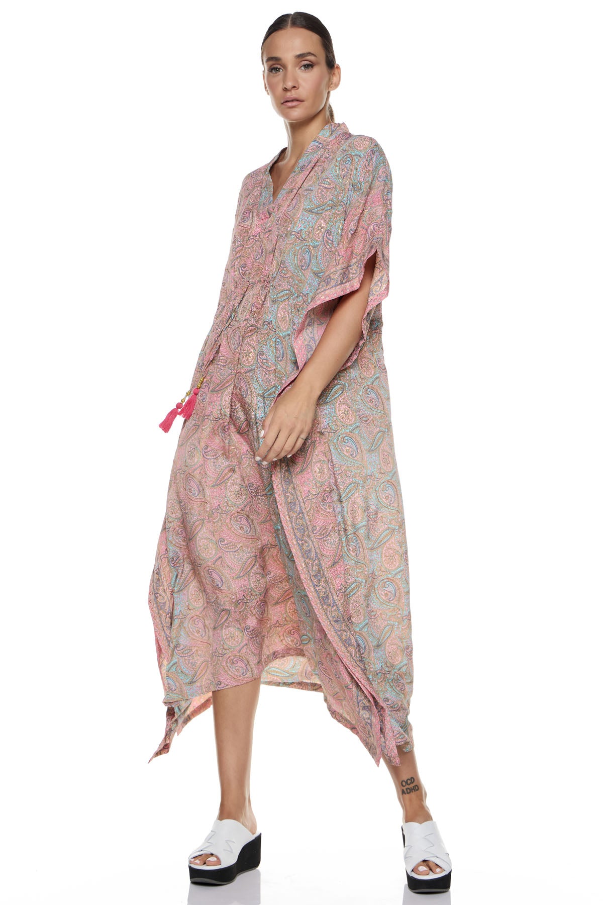 Chic & Simple Φόρεμα Καφτάνι Λαλέλα - Μέντα/Ροζ Λαχούρ Knowmad