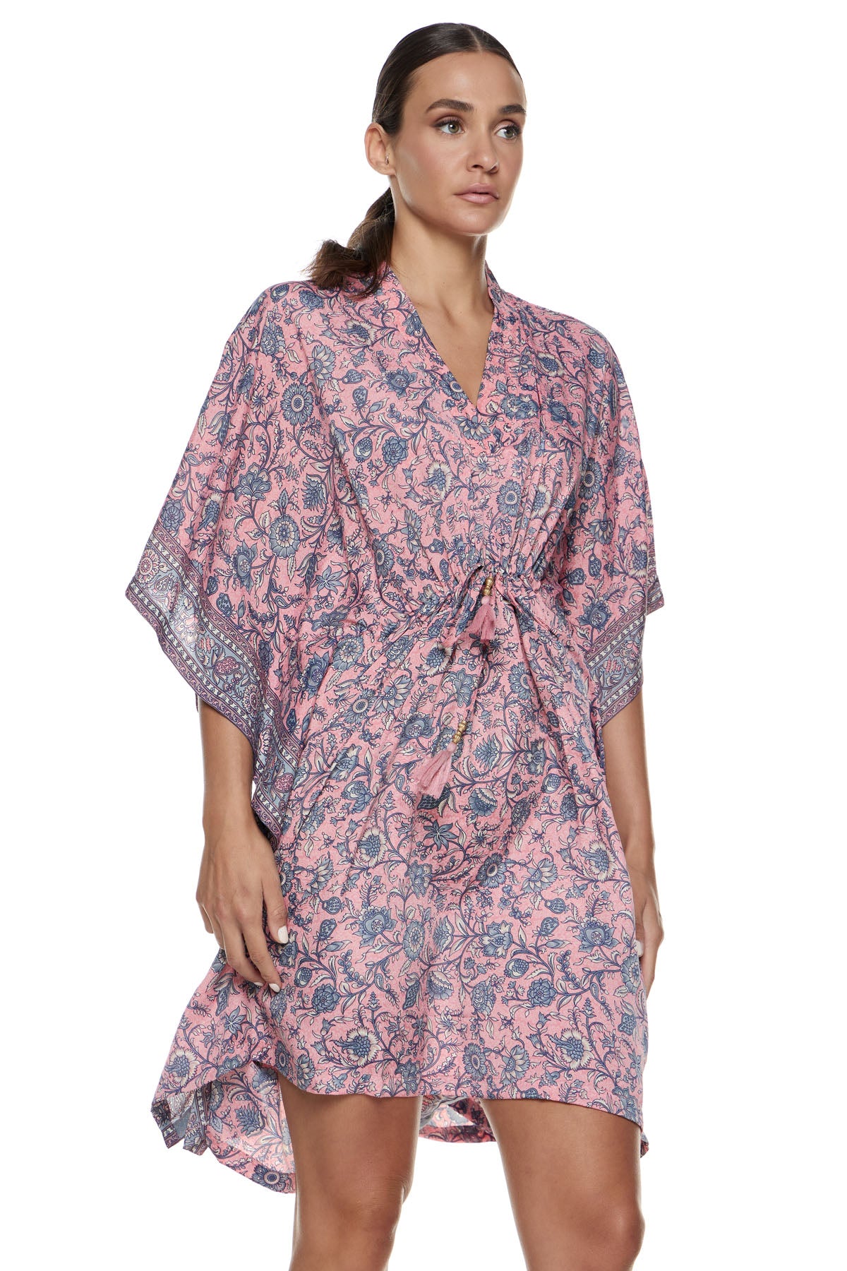 Chic & Simple Lola Kaftan Shirt - Pink with Blue Floral Knowmad