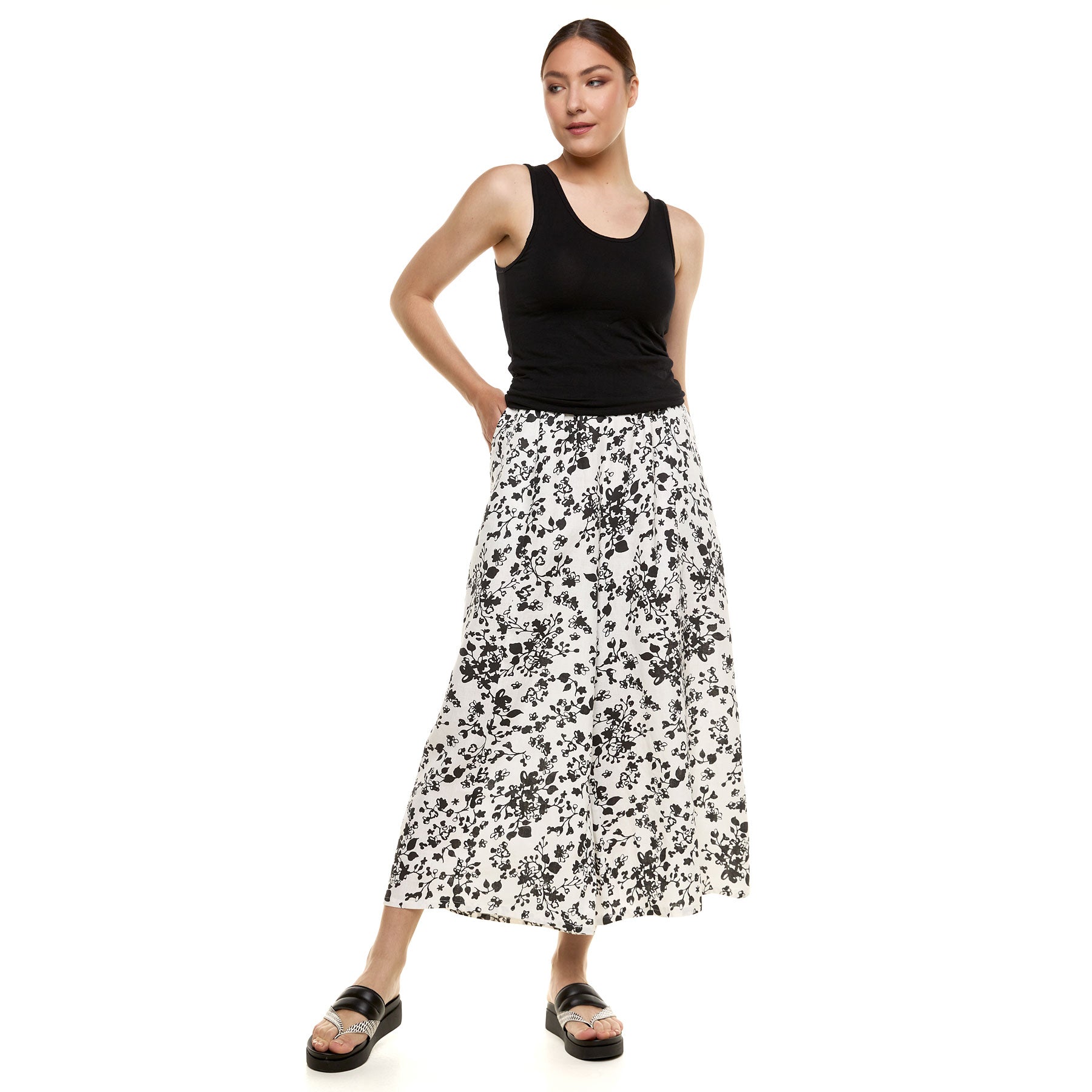 Rita Pants - Black and White Floral