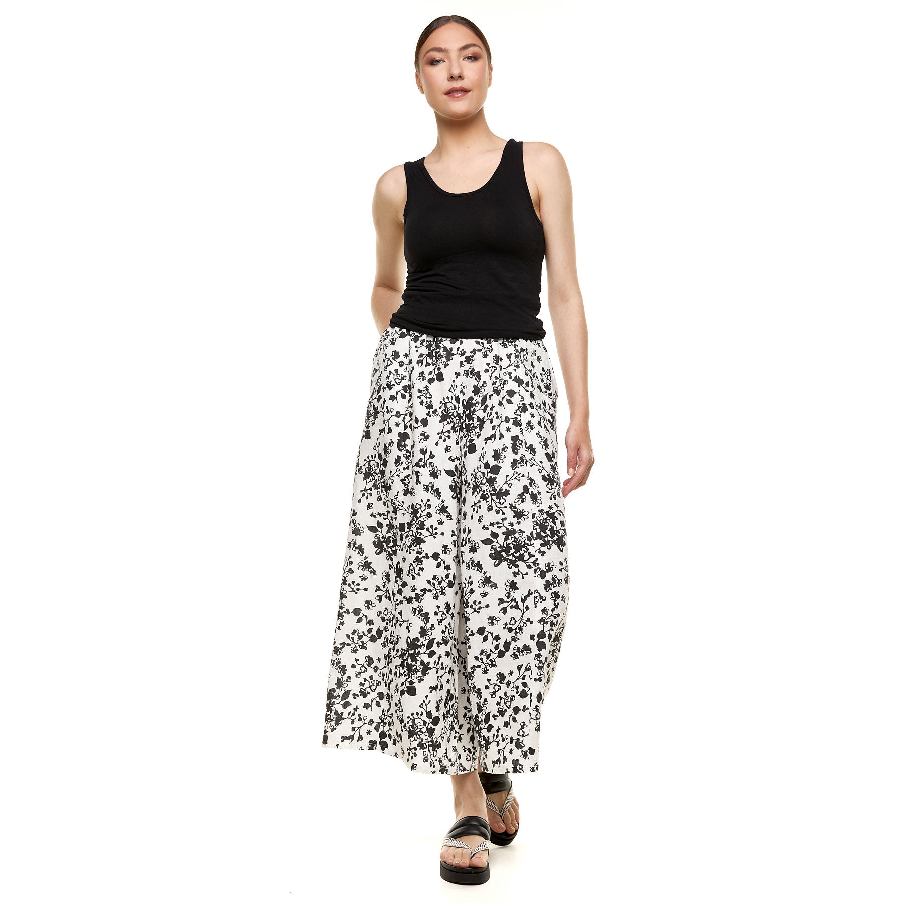 Rita Pants - Black and White Floral