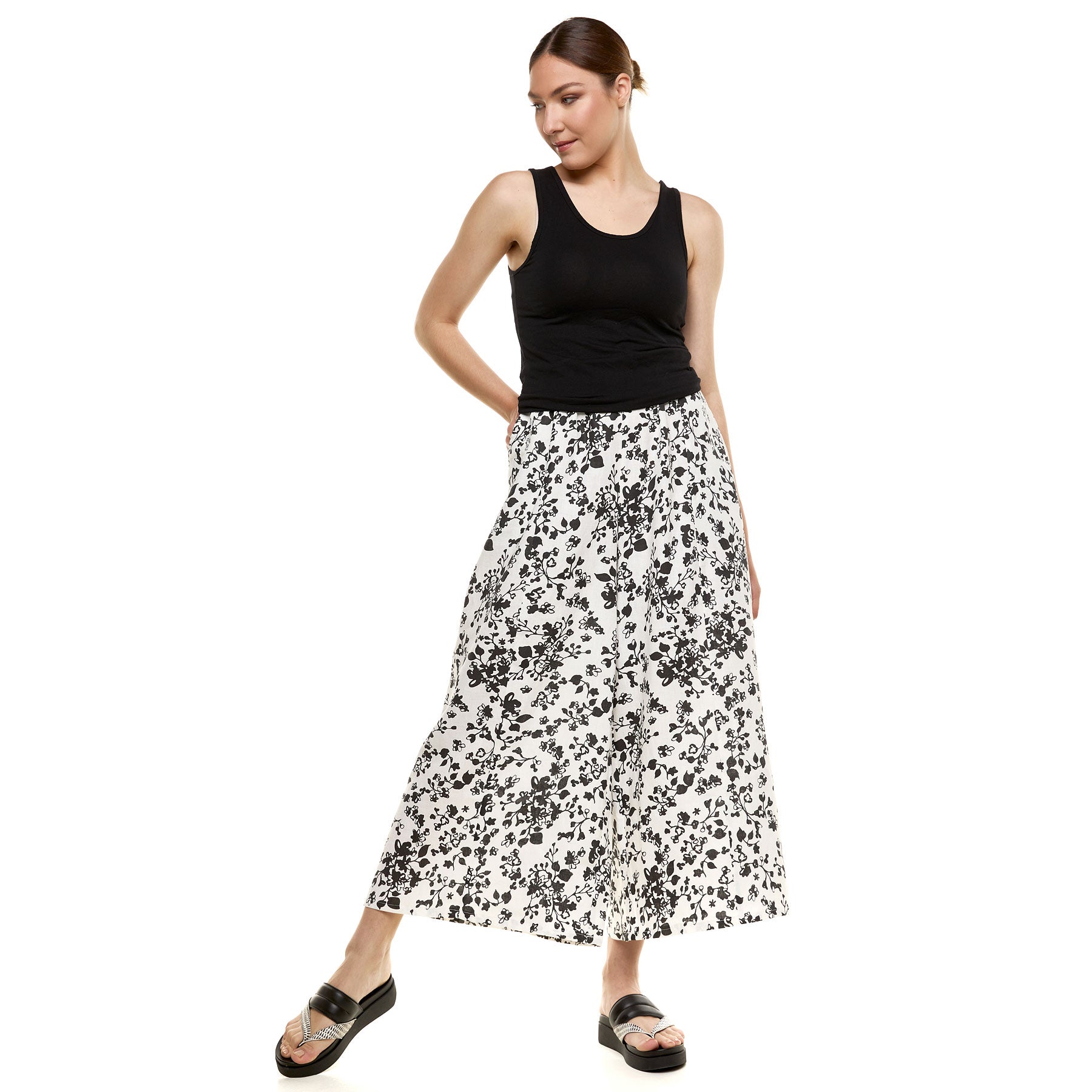 Rita Pants - Black and White Floral