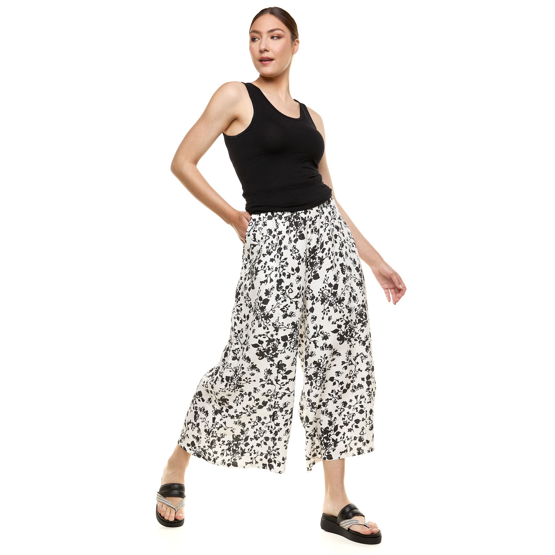 Rita Pants - Black and White Floral