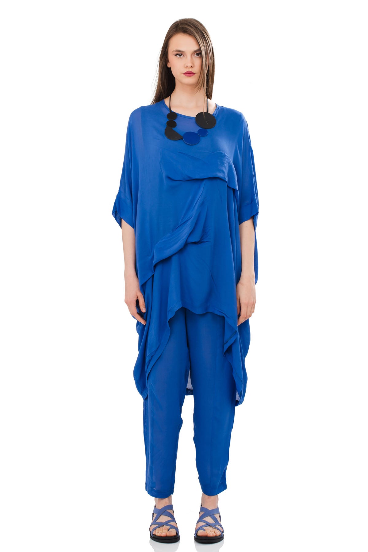 Chic & Simple Συνδυασμός Μπλουζοφόρεμα Κορίνα & Παντελόνι Μυρτώ - Μπλε Ρουά