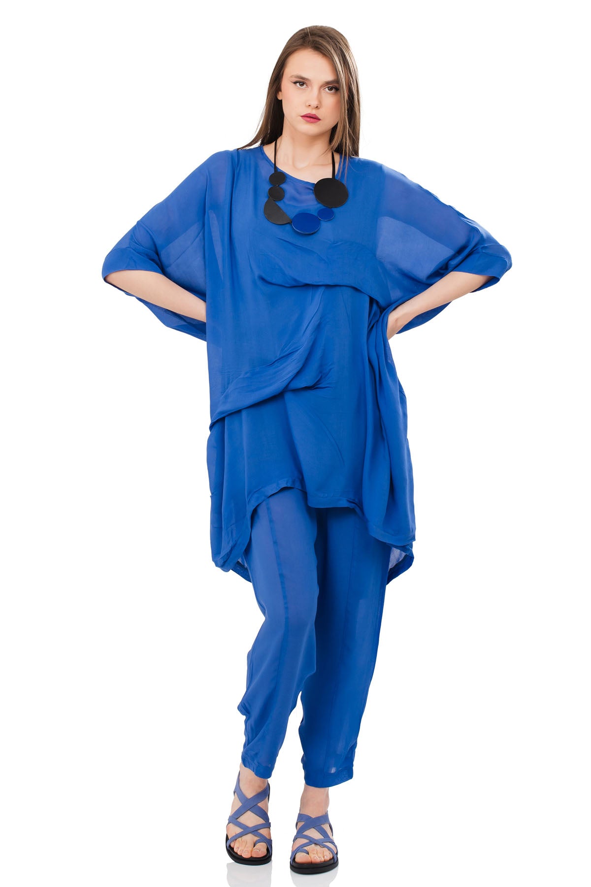 Chic & Simple Συνδυασμός Μπλουζοφόρεμα Κορίνα & Παντελόνι Μυρτώ - Μπλε Ρουά