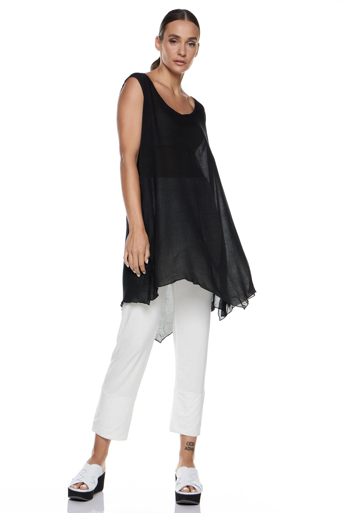 Chic & Simple Combination of Mirella Top & Carla Capri Pants - Black with Ecru