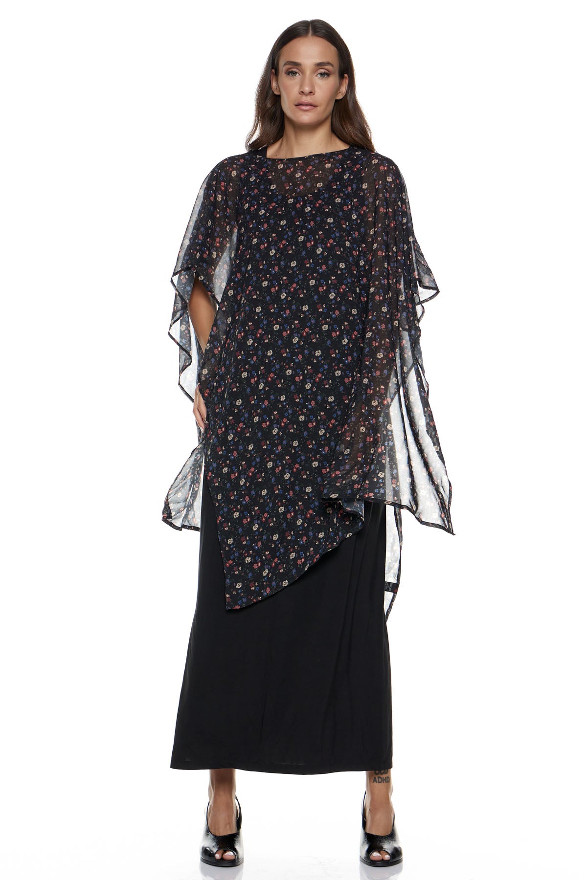 Lolita Dress (Basics) Lolita & Long Scarf Combination - Black with Floral Sheer