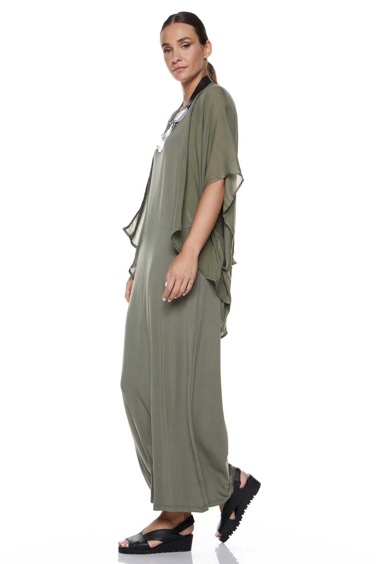Chic & Simple Combination Dress (Basics) Shawl & Lemere Jacket - Khaki