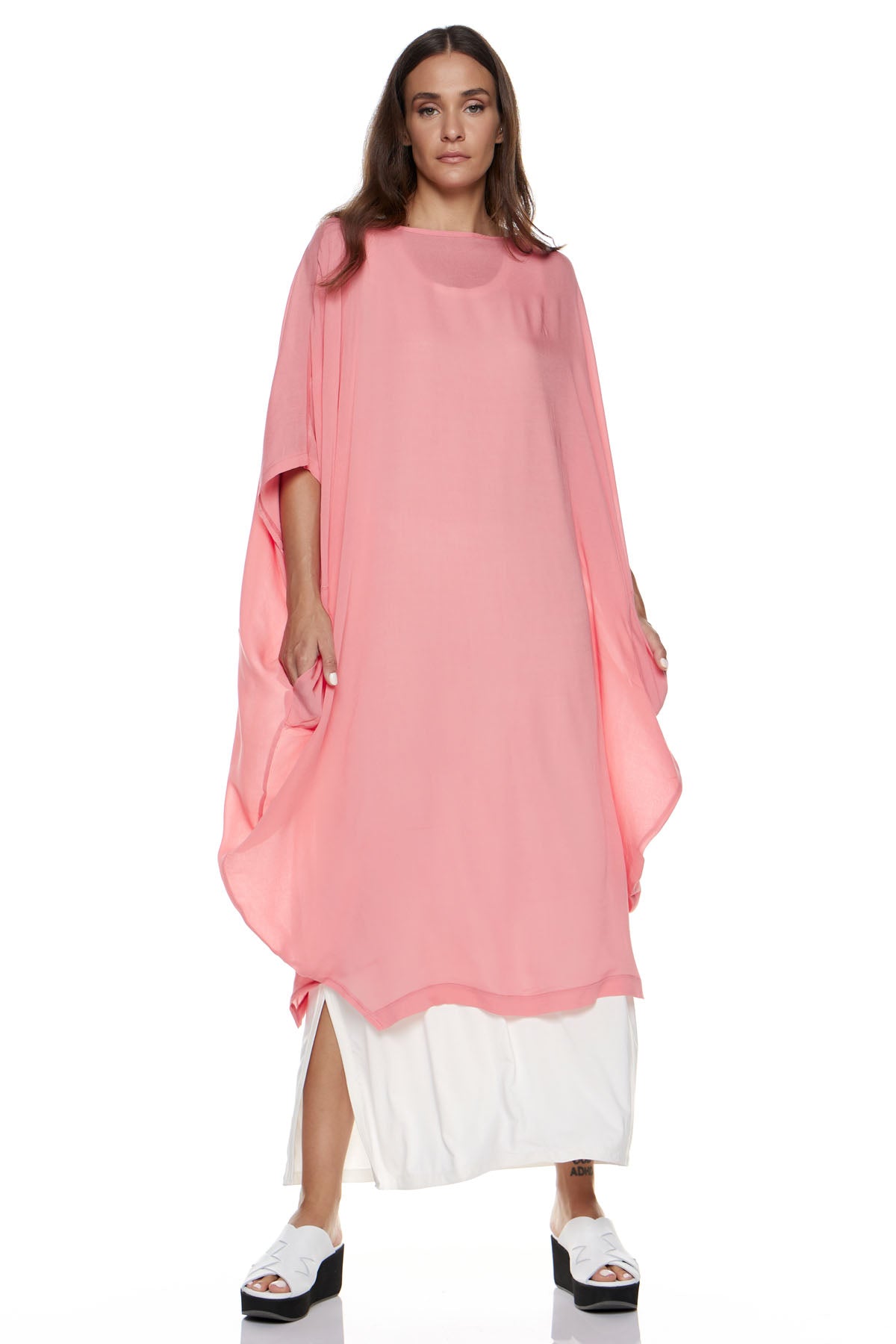 Chic & Simple Συνδυασμός Φόρεμα Κύκλος & Φόρεμα (Basics) Φατιόνα - Ροζ με Λευκό 