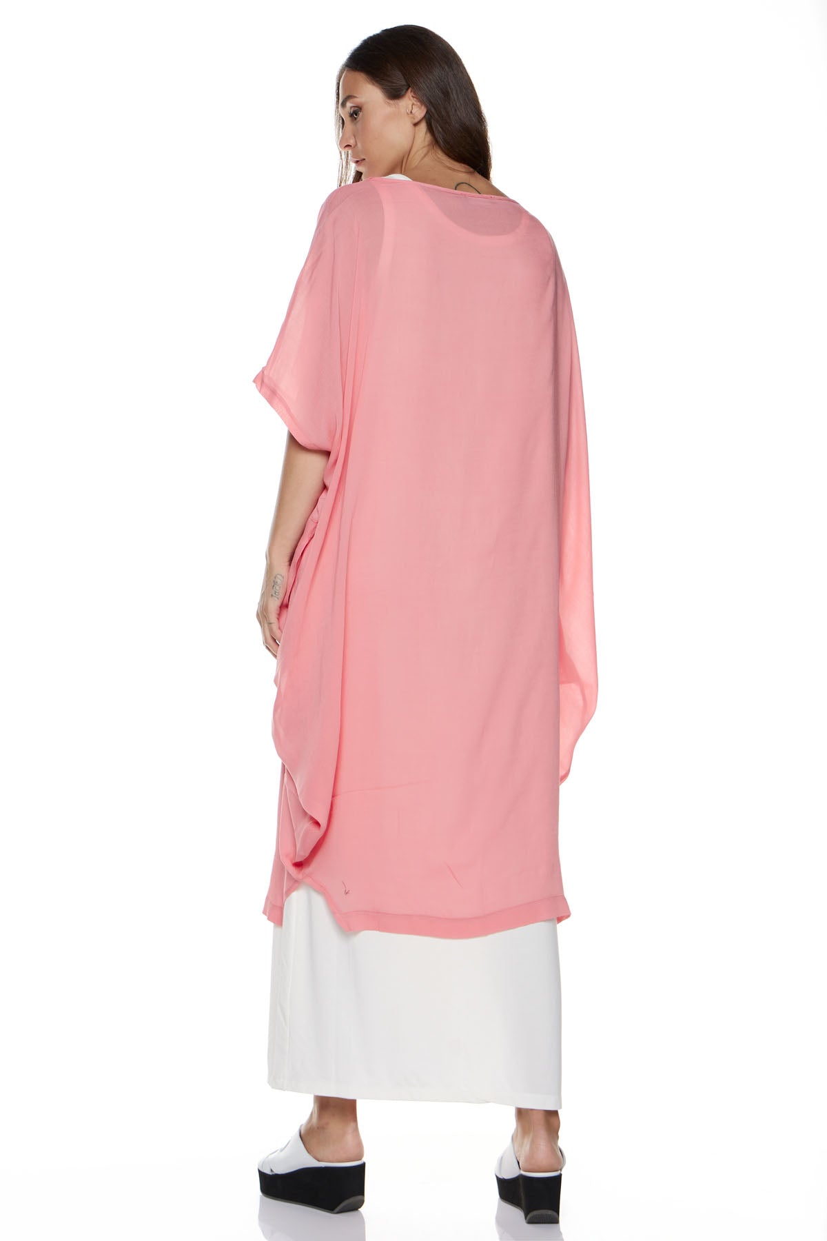 Chic & Simple Συνδυασμός Φόρεμα Κύκλος & Φόρεμα (Basics) Φατιόνα - Ροζ με Λευκό 