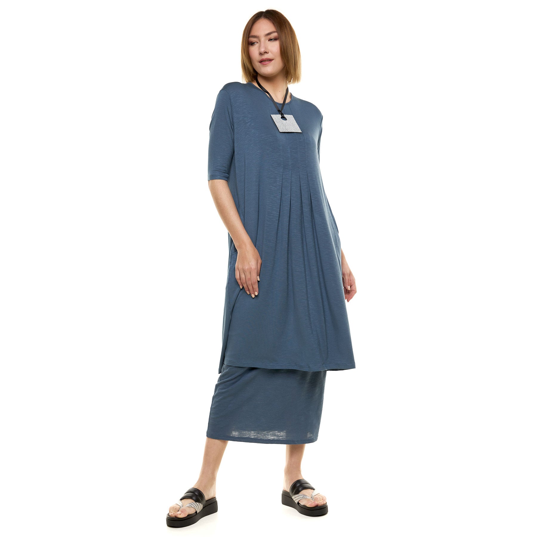 Chic & Simple Συνδυασμός Φόρεμα Όντρεϊ & Φούστα Μίντι - Μπλε Ραφ