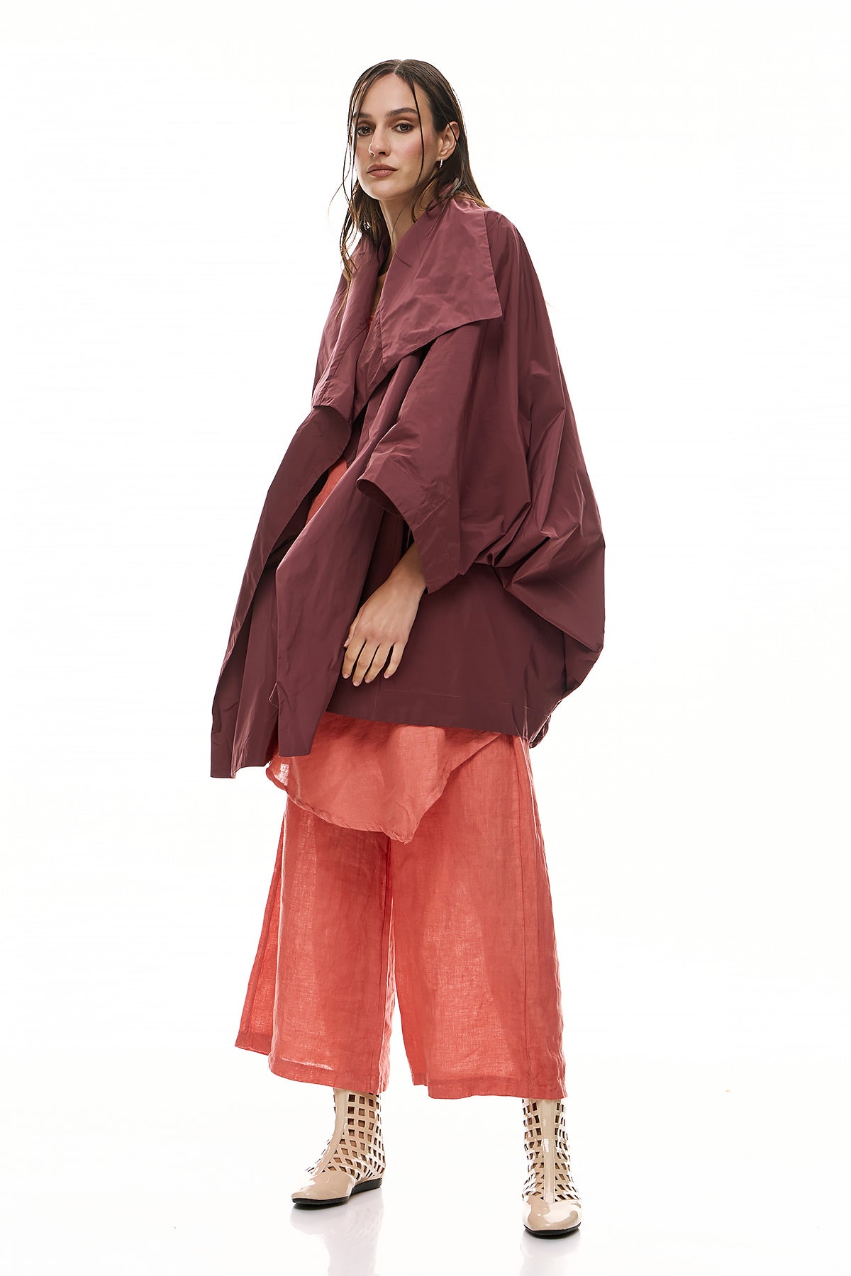 Συνδυασμός με Ζακέτα, Μπλούζα & Παντελόνα Chic & Simple - Μπορντό & Κοραλλί