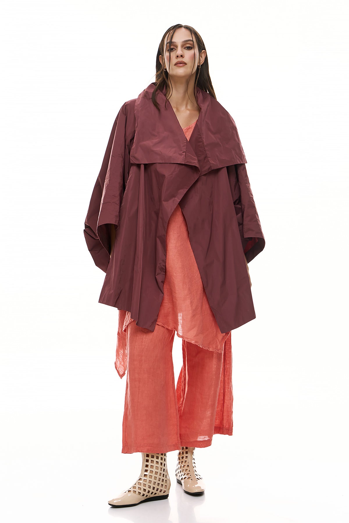 Συνδυασμός με Ζακέτα, Μπλούζα & Παντελόνα Chic & Simple - Μπορντό & Κοραλλί