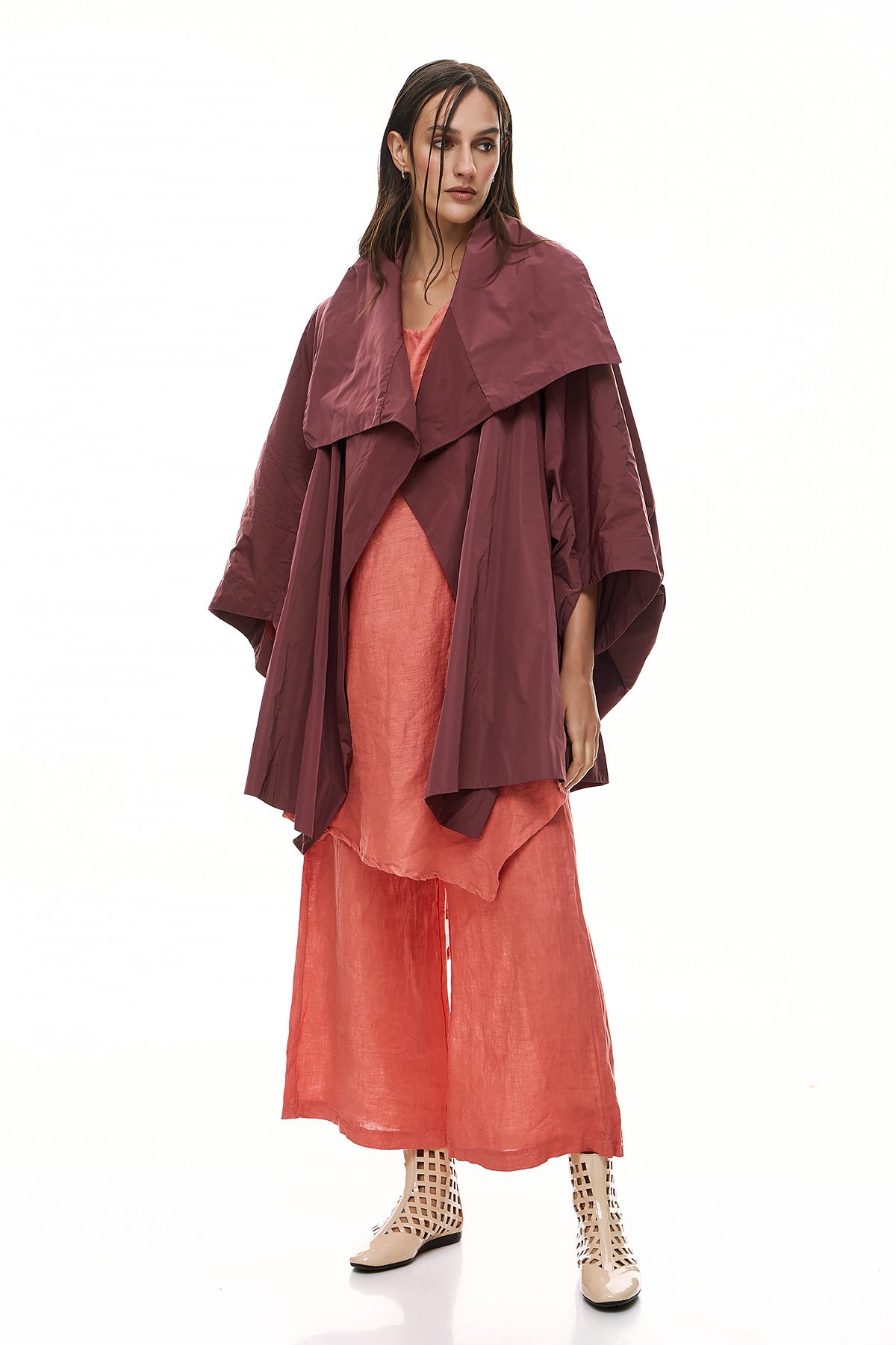Combination with Cardigan, Blouse & Pants Chic & Simple - Bordeaux & Coral