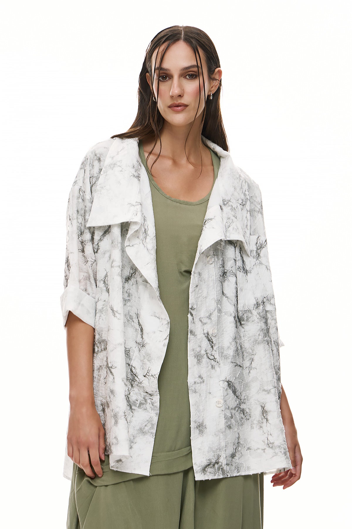 Wendy Trendy Γυναικεία Ζακέτα Heidi - Λευκό με Χακί