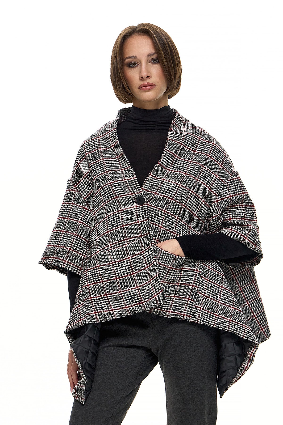 Wendy Trendy Γυναικεία Ζακέτα/Κάπα Salma - Καρό - Chic & Simple