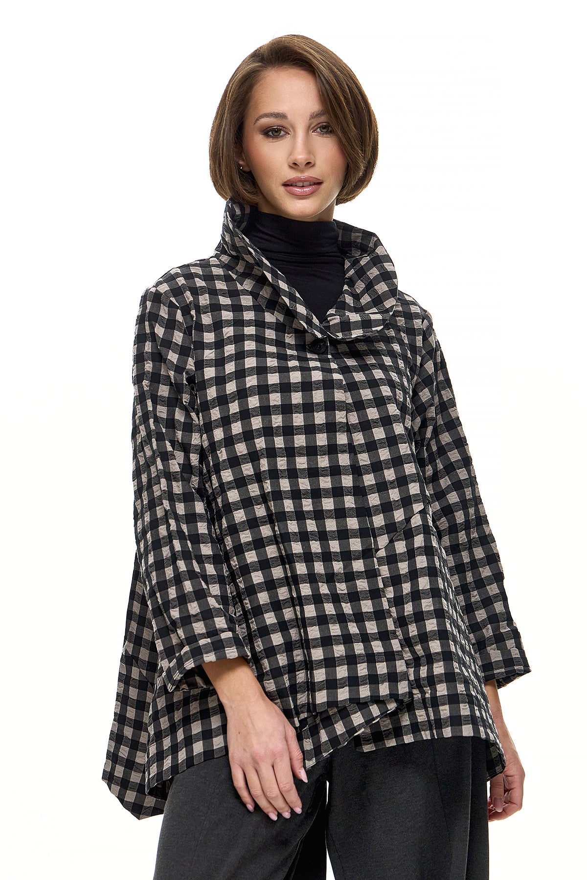 Wendy Trendy Γυναικεία Ζακέτα Loren - Ασπρόμαυρο Καρό - Chic & Simple