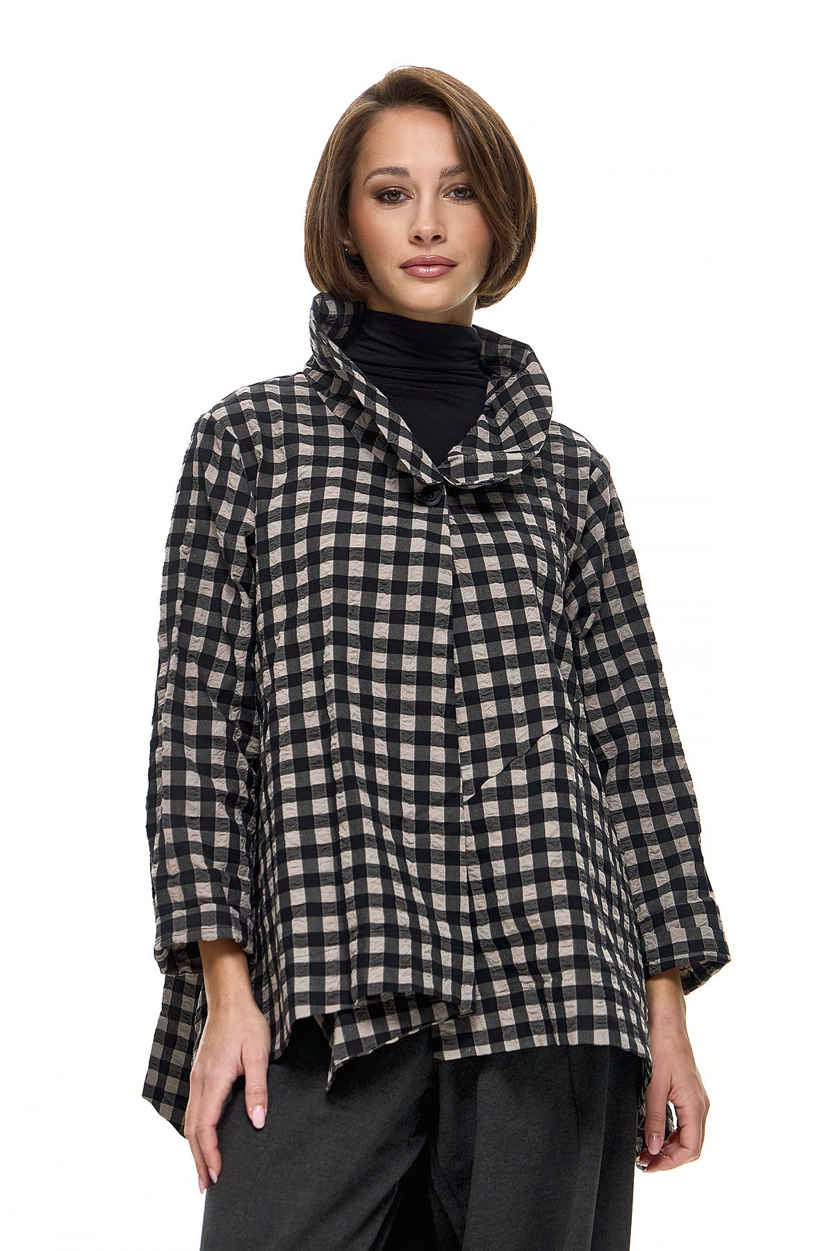 Wendy Trendy Γυναικεία Ζακέτα Loren - Ασπρόμαυρο Καρό - Chic & Simple